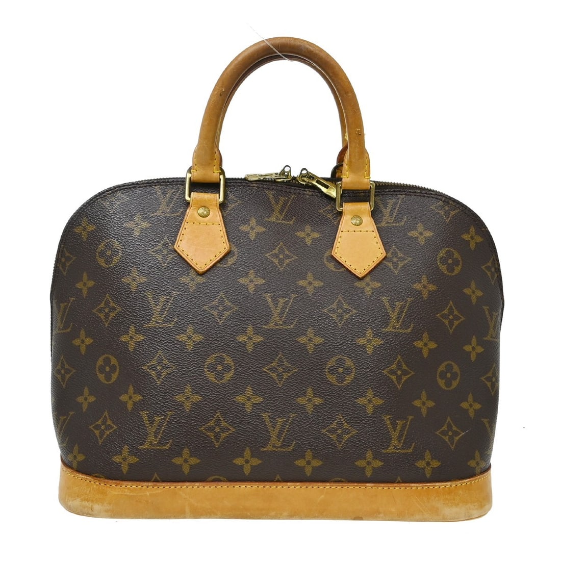 Louis Vuitton Alma PM Monogram Canvas Satchel M53151 TH0968: Louis Vuitton Alma PM Monogram Canvas Satchel M53151 TH0968 Vintage Louis Vuitton Alma PM handbag in Monogram canvas with leather trim and double handles. This zip-top handbag features a brown exterio