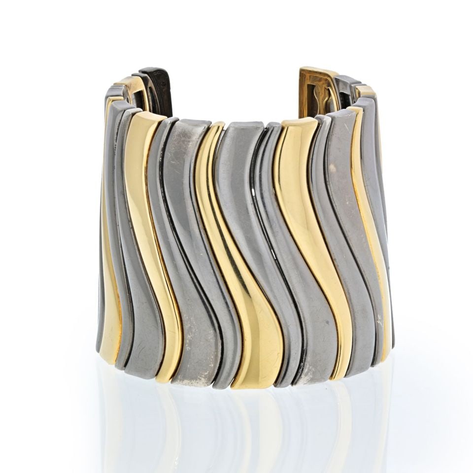 Marina B 18K Yellow Gold Cuff Bangle Bracelet 296.5g Signed (1 of 2)