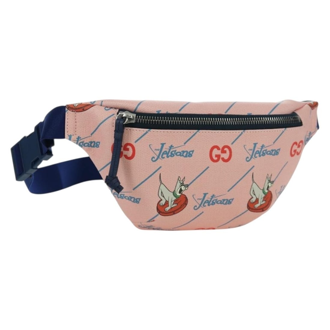 Pink GG Supreme Jetsons Collaboration Body Bag by Gucci PVC Leather: Pink GG Supreme Jetsons Collaboration Body Bag by Gucci PVC Leather This Gucci GG Supreme Jetsons Collaboration body bag features a pink and silver PVC leather exterior with GG canvas accents. Designe