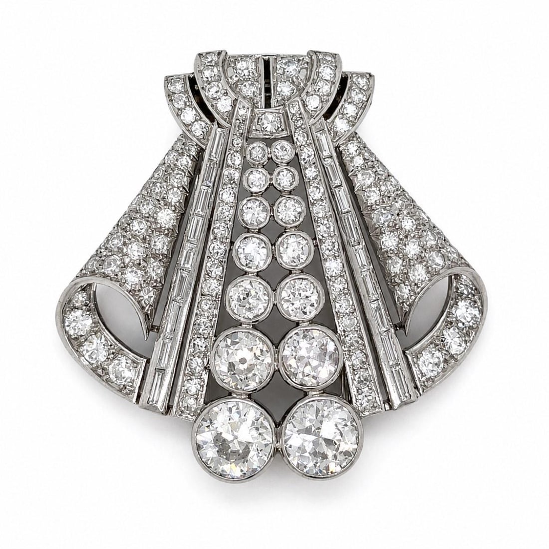 Art Deco French platinum diamond brooch 8.80 ct total (1 of 7)