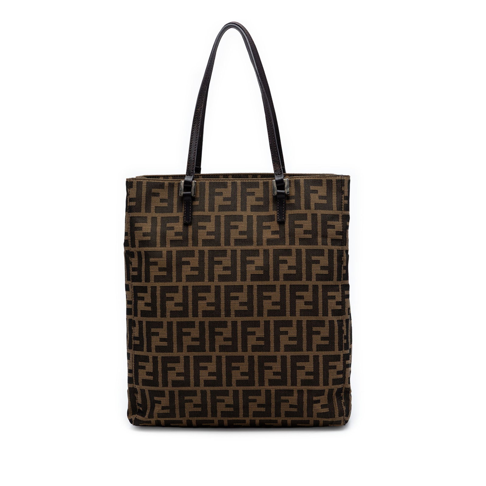 Fendi Zucca Brown Canvas Tote Bag with Leather Straps: Fendi Zucca Brown Canvas Tote Bag with Leather Straps Fendi Zucca Canvas Tote in brown, made in Italy. This tote bag features a canvas body, flat leather straps, an open top, and an interior zip compa