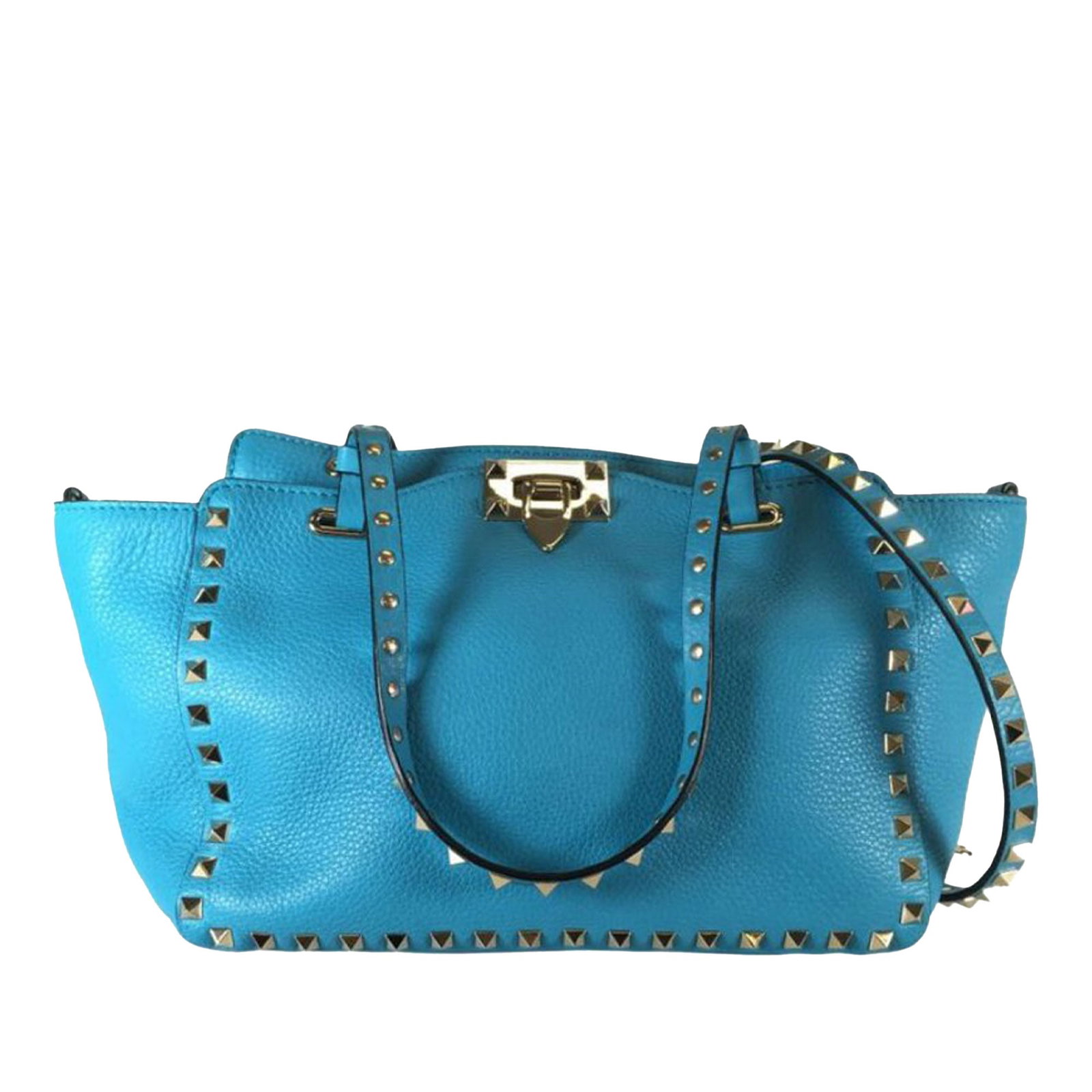 Rockstud Blue Leather Trapeze Satchel with Studded Handles by Valentino (1 of 15)