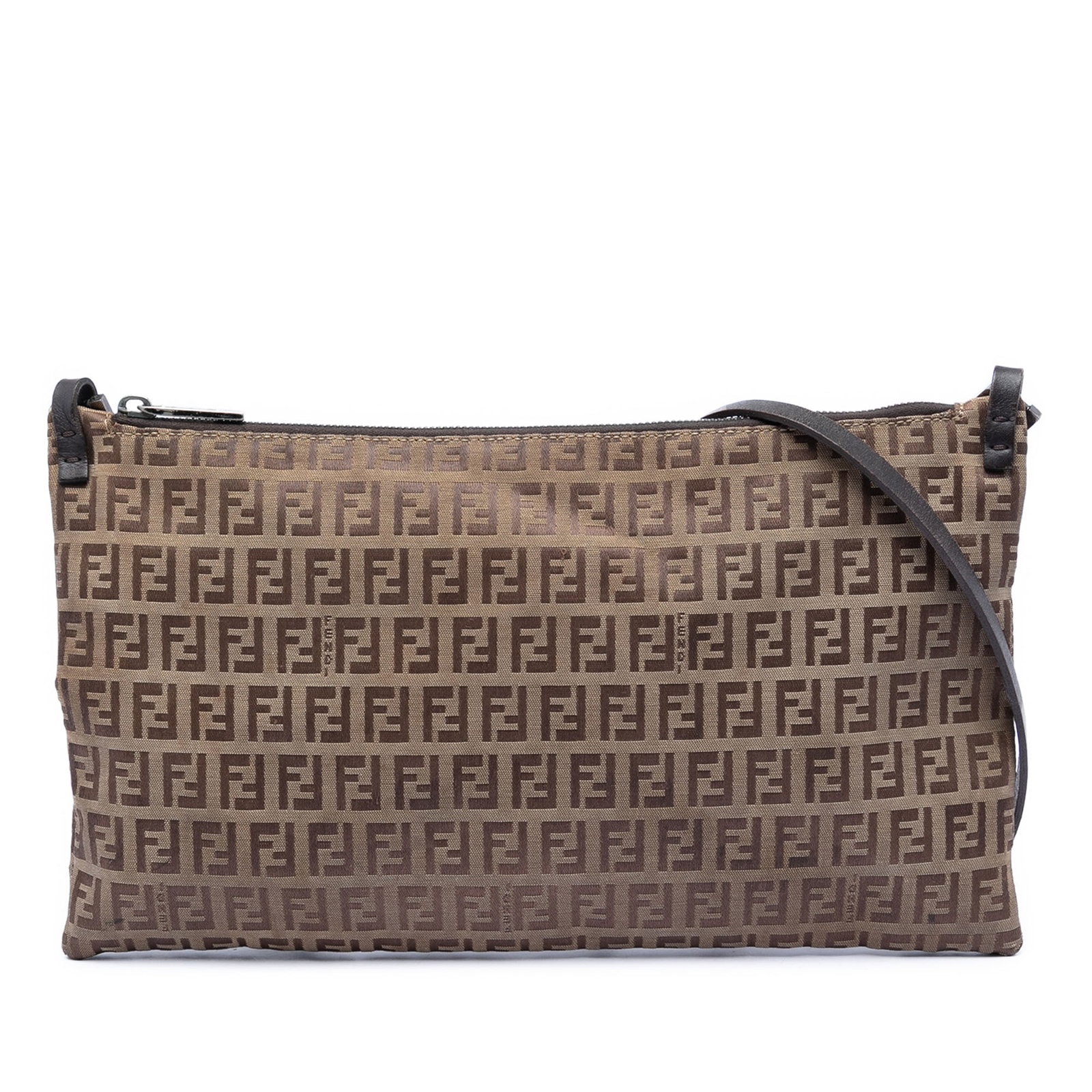 Fendi Zucchino Beige Canvas Shoulder Bag: Fendi Zucchino Beige Canvas Shoulder Bag This Fendi Zucchino Canvas Crossbody bag features a beige fabric body with leather trim, an adjustable flat leather strap, a top zip closure, and an interior s