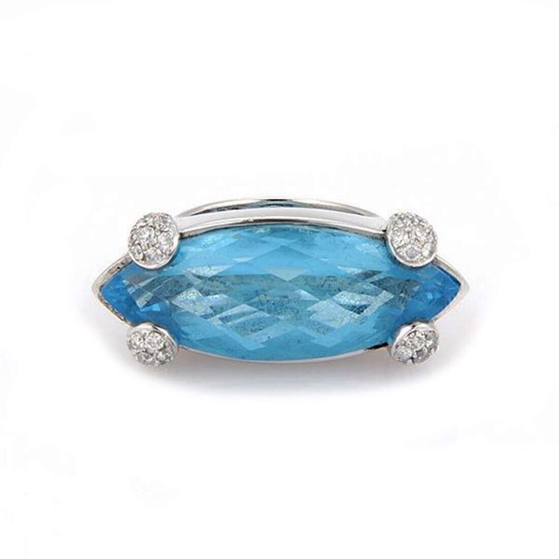 18k White Gold Ring BA Italy Blue Topaz Diamond Marquise Size 6.5 (1 of 5)