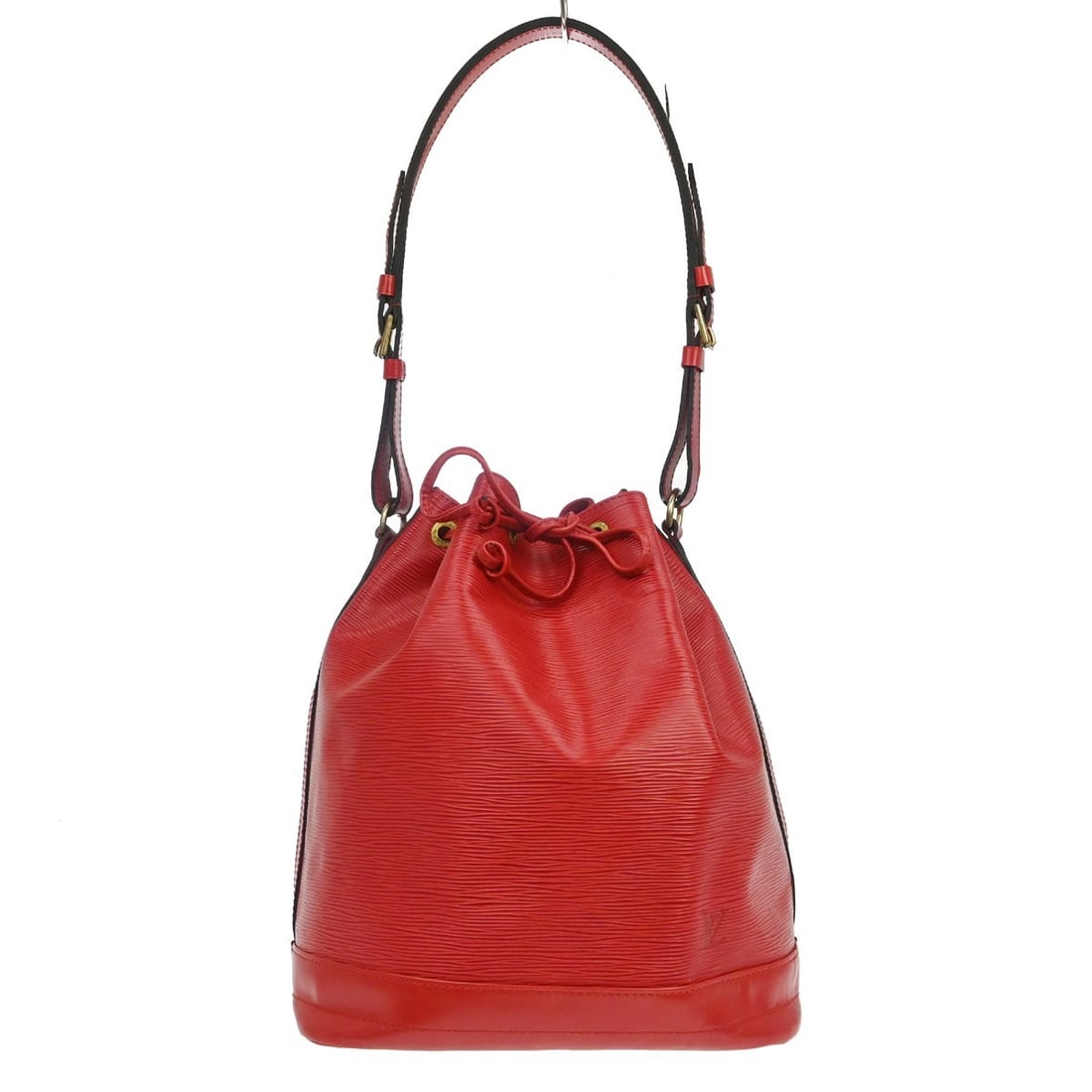 Louis Vuitton Noe Red Epi Leather Drawstring Shoulder Bag M44007: Louis Vuitton Noe Red Epi Leather Drawstring Shoulder Bag M44007 Vintage Louis Vuitton Noe shoulder bag in red Epi leather with a drawstring closure and adjustable shoulder strap. The interior is line