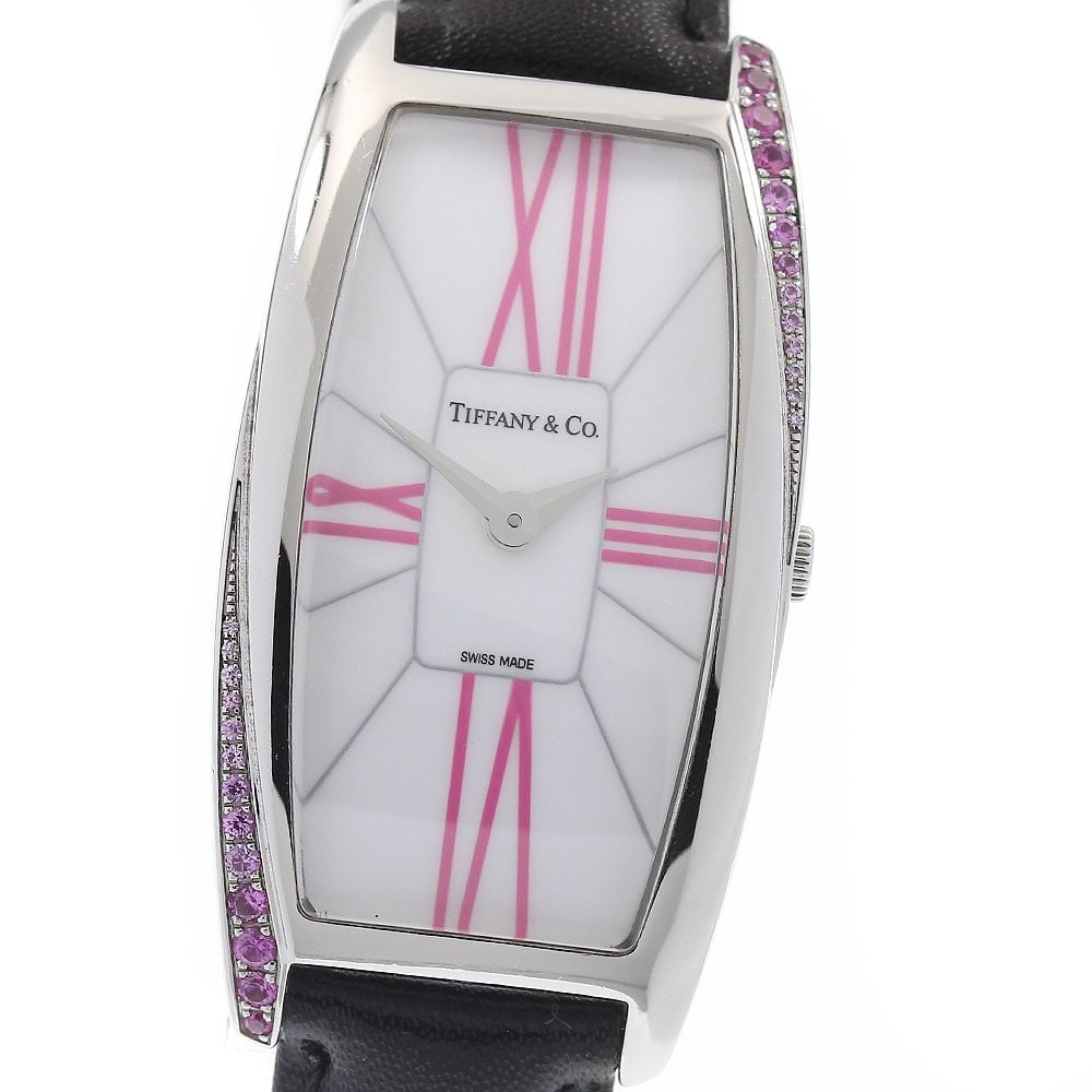 Tiffany Co Gemea Quartz Ladies Wristwatch Stainless Steel Leather Strap: Tiffany Co Gemea Quartz Ladies Wristwatch Stainless Steel Leather Strap This Tiffany & Co. Gemea women's wristwatch features a stainless steel case paired with a white dial and a leather bracelet. It 
