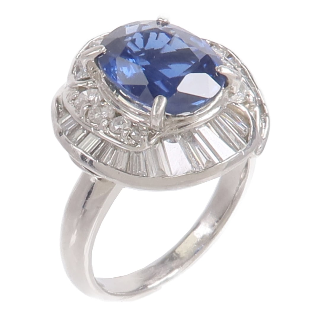 Pt900 Platinum Sapphire Diamond Ring Size 5.25 3.059ct 1.03ct (1 of 10)