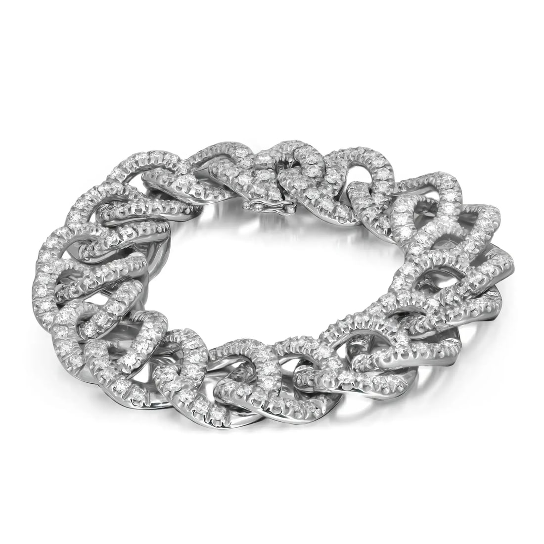 Damiani 18K White Gold Diamond Cuban Link Bracelet 12.16 Cttw Stackable: Damiani 18K White Gold Diamond Cuban Link Bracelet 12.16 Cttw Stackable This exquisite Damiani Cuban Link Chain Bracelet is a stunning addition to any jewelry collection. Crafted from luxurious 18K wh
