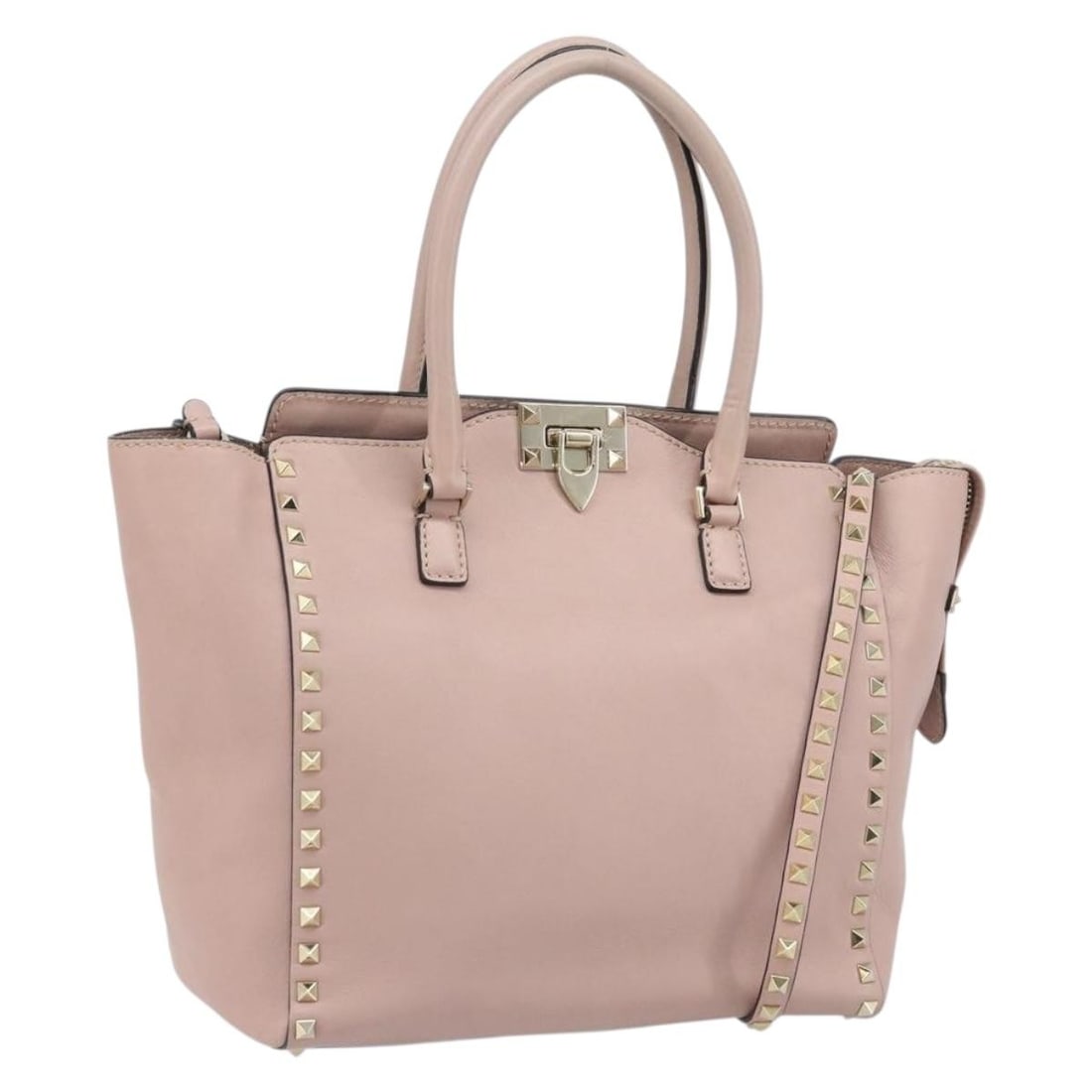VALENTINO Pink Leather 2way Tote Bag with Shoulder Strap: VALENTINO Pink Leather 2way Tote Bag with Shoulder Strap Valentino 2-way tote bag in pink and gold leather with top handles and a removable shoulder strap. Made in Italy, this women's bag can be carri