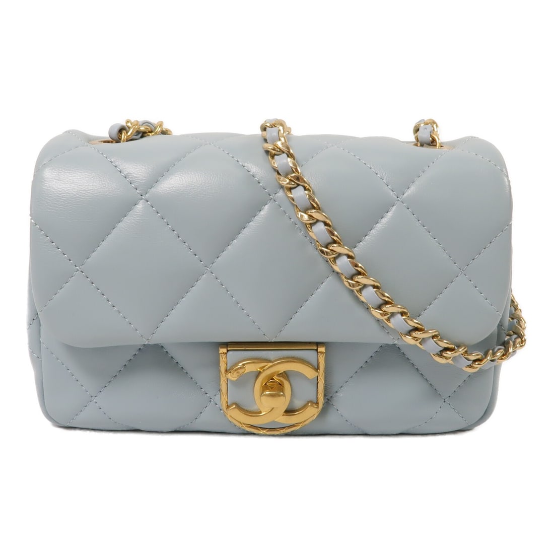 CHANEL AS3474 Mini Flap Shoulder Bag Blue Lambskin GHW 22P (1 of 15)