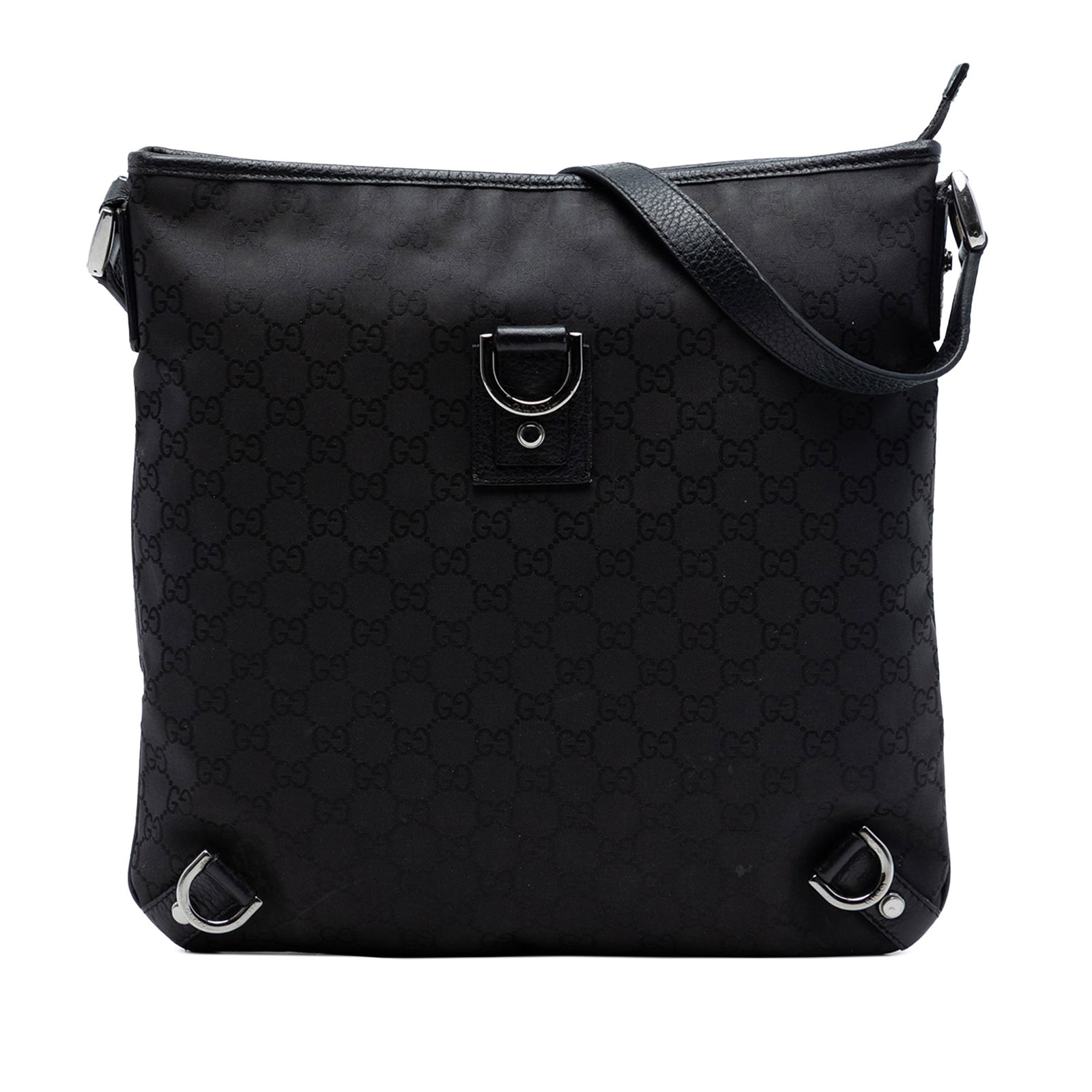 Gucci Abbey D Ring Black Canvas Crossbody Bag with Leather Trim: Gucci Abbey D Ring Black Canvas Crossbody Bag with Leather Trim This Gucci GG Canvas Abbey D Ring Crossbody bag features a canvas body with leather trim, a flat leather strap that has been repainted, 