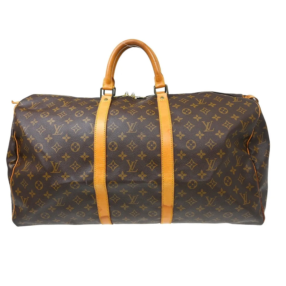 Louis Vuitton Keepall Brown Canvas Travel Bag: Louis Vuitton Keepall Brown Canvas Travel Bag Louis Vuitton Keepall in brown monogram canvas. This unisex travel bag is made in France and is presented in fair condition with visible wear. The exterio