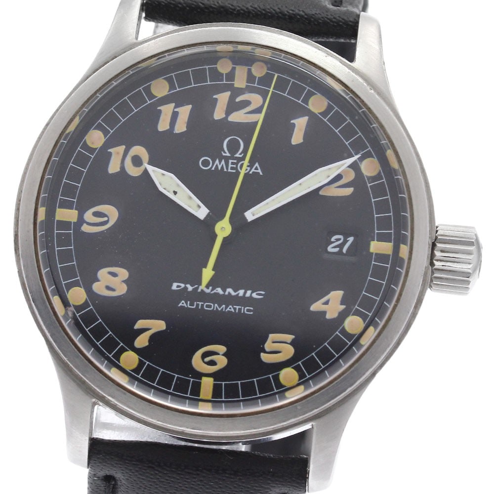 OMEGA Dynamic Date 5200.50 Mens Automatic Wristwatch: OMEGA Dynamic Date 5200.50 Mens Automatic Wristwatch OMEGA Dynamic men's wristwatch, reference 5200.50, with a black dial, stainless steel case, leather belt, and automatic movement. It features a dat