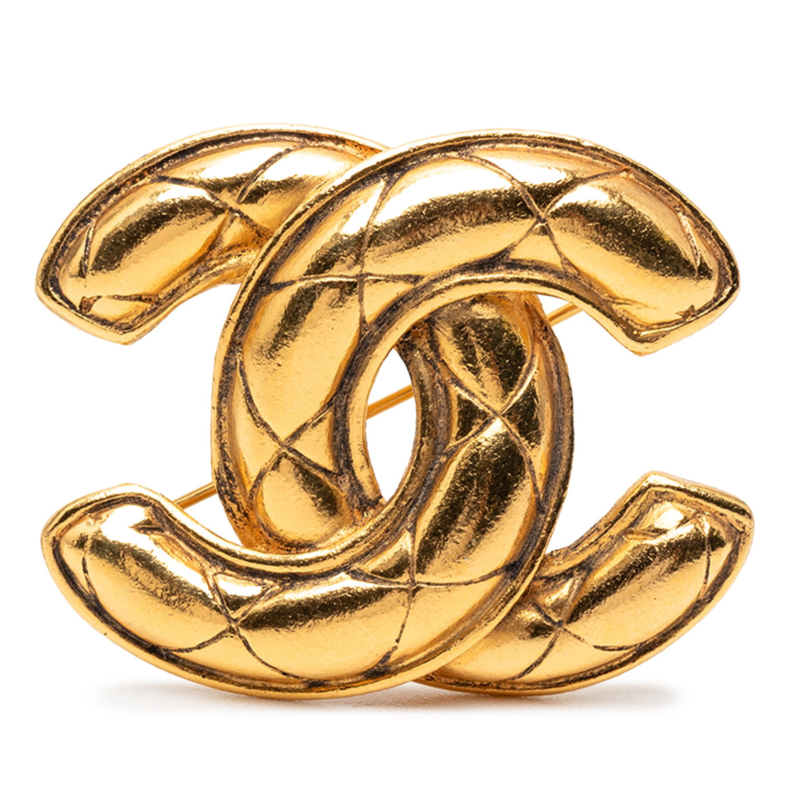 Quilted CC Brooch by Chanel in Gold Tone Metal (1 of 3)