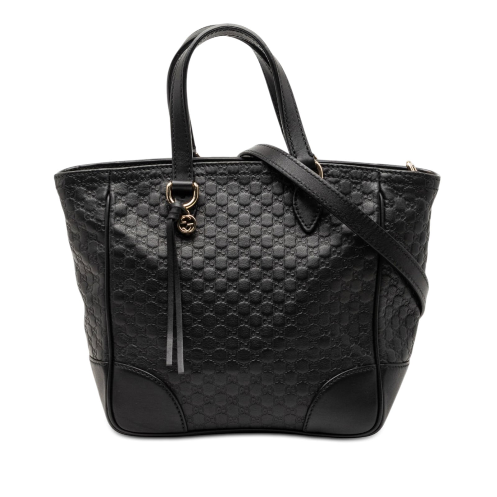 Black Leather Bree Small Satchel by Gucci with Embossed Microguccissima Pattern: Black Leather Bree Small Satchel by Gucci with Embossed Microguccissima Pattern This Gucci Small Microguccissima Bree Satchel features an embossed leather body with flat leather handles and a detachab