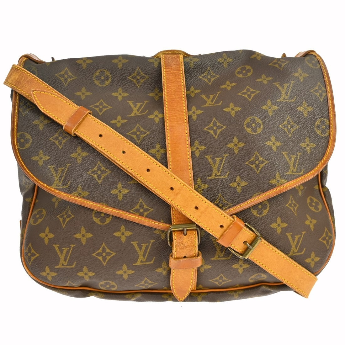 Louis Vuitton M42254 Saumur 35 Monogram Crossbody Shoulder Bag: Louis Vuitton M42254 Saumur 35 Monogram Crossbody Shoulder Bag This Louis Vuitton Saumur 35 shoulder bag features the classic Monogram pattern and a buckle closure. It is a vintage unisex adult bag wi