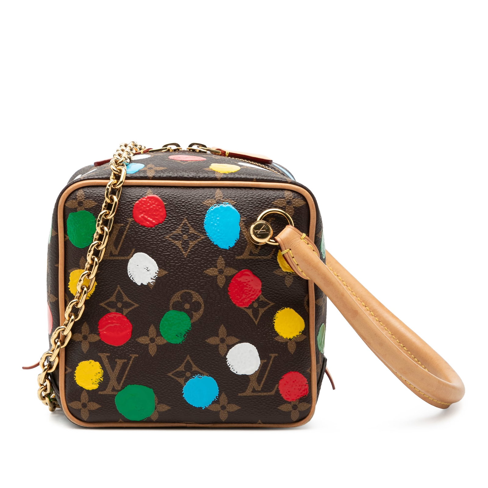 Louis Vuitton Yayoi Kusama Painted Dots Square Bag: Louis Vuitton Yayoi Kusama Painted Dots Square Bag This Louis Vuitton Yayoi Kusama Monogram Painted Dots Square Bag features a painted monogram canvas body with vachetta leather trim. It includes a ro