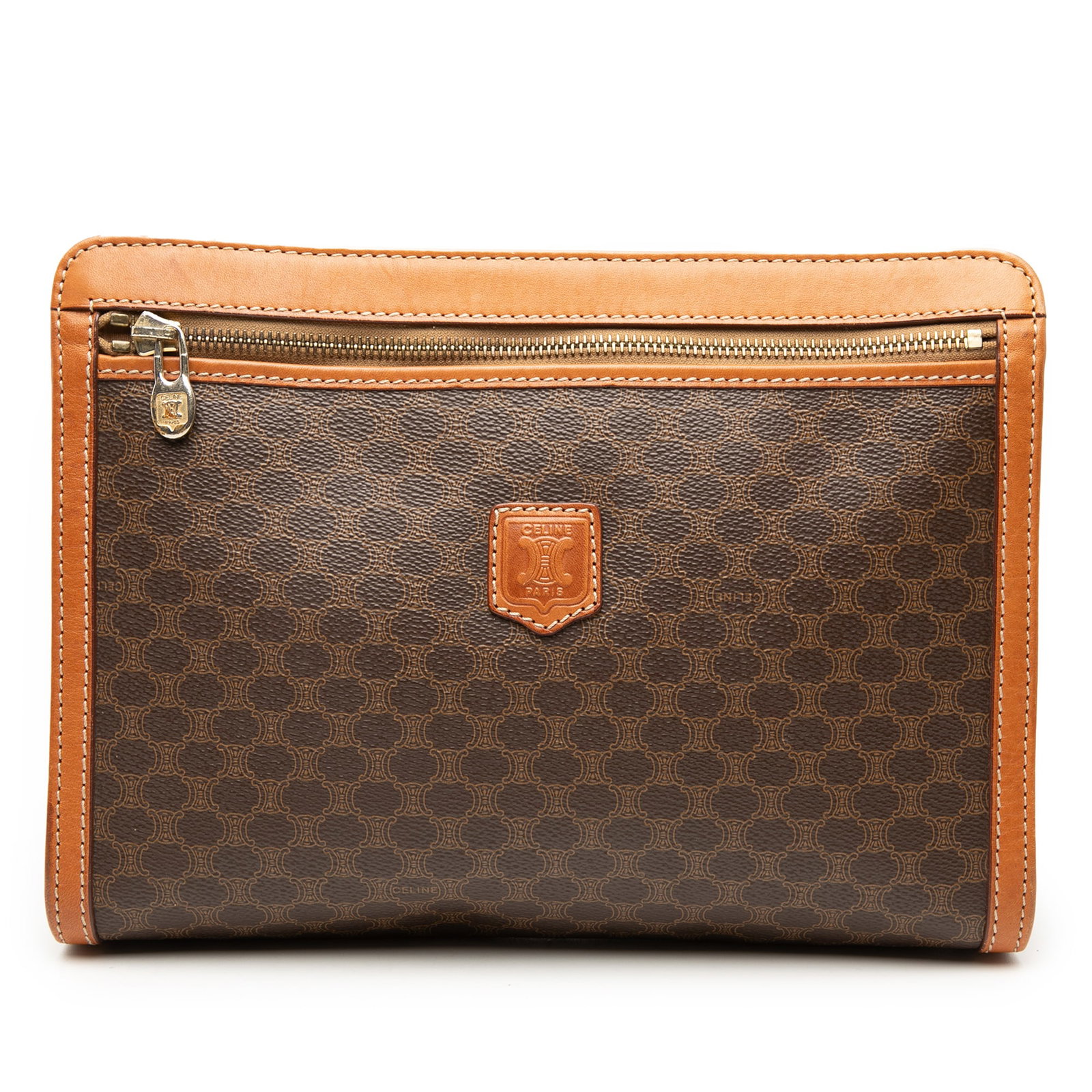 Macadam Brown Coated Canvas Wristlet Clutch by Celine with Leather Trim (1 of 10)
