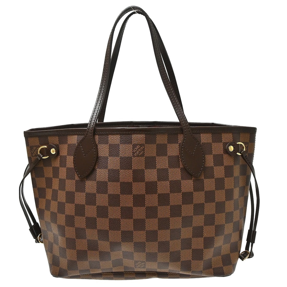 Louis Vuitton Neverfull PM Damier Ebene Tote Bag N51109: Louis Vuitton Neverfull PM Damier Ebene Tote Bag N51109 Louis Vuitton Damier Neverfull PM Tote Handbag in Ebene brown. The bag is made from Damier canvas and leather, and it is described as being in g