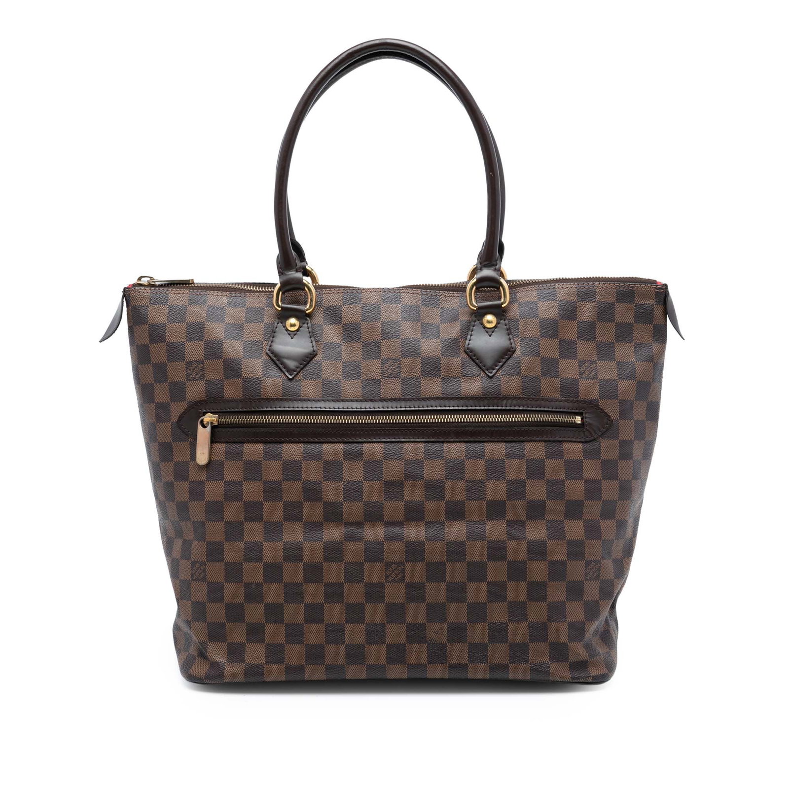 Louis Vuitton Saleya GM Tote in Damier Ebene Canvas: Louis Vuitton Saleya GM Tote in Damier Ebene Canvas The Louis Vuitton Damier Ebene Saleya GM is crafted from iconic Damier Ebene canvas with rolled leather straps. It features a top zip closure, an ex