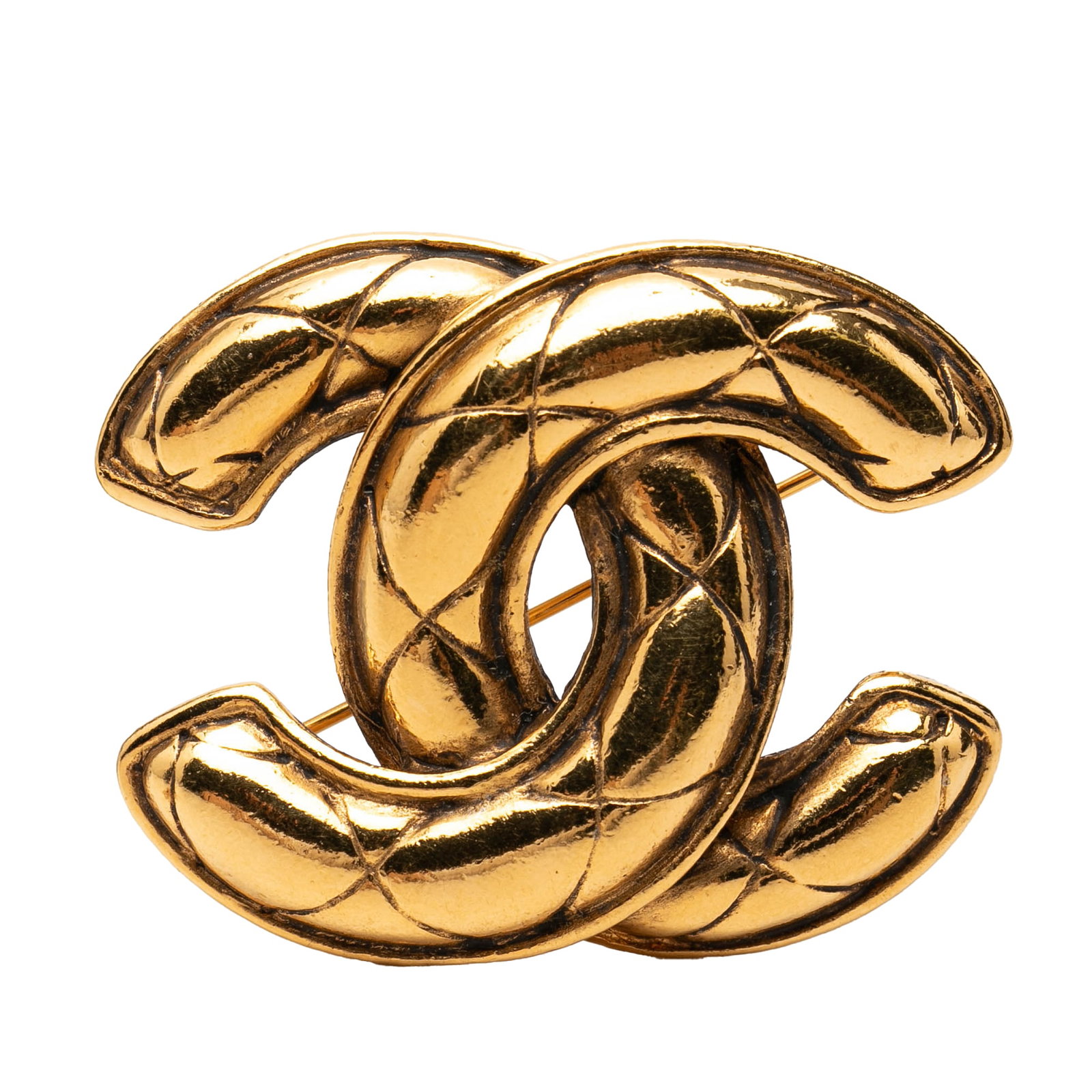 Chanel CC Quilted Gold Plated Brooch (1 of 3)