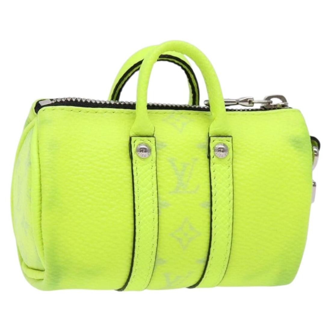 Yellow Taiga Leather Charm Louis Vuitton Porte Cles Mini Keepall M01048: Yellow Taiga Leather Charm Louis Vuitton Porte Cles Mini Keepall M01048 A Louis Vuitton Porte Cles Mini Keepall charm in yellow Taiga leather, made in Italy. It comes with a dust bag and is identified