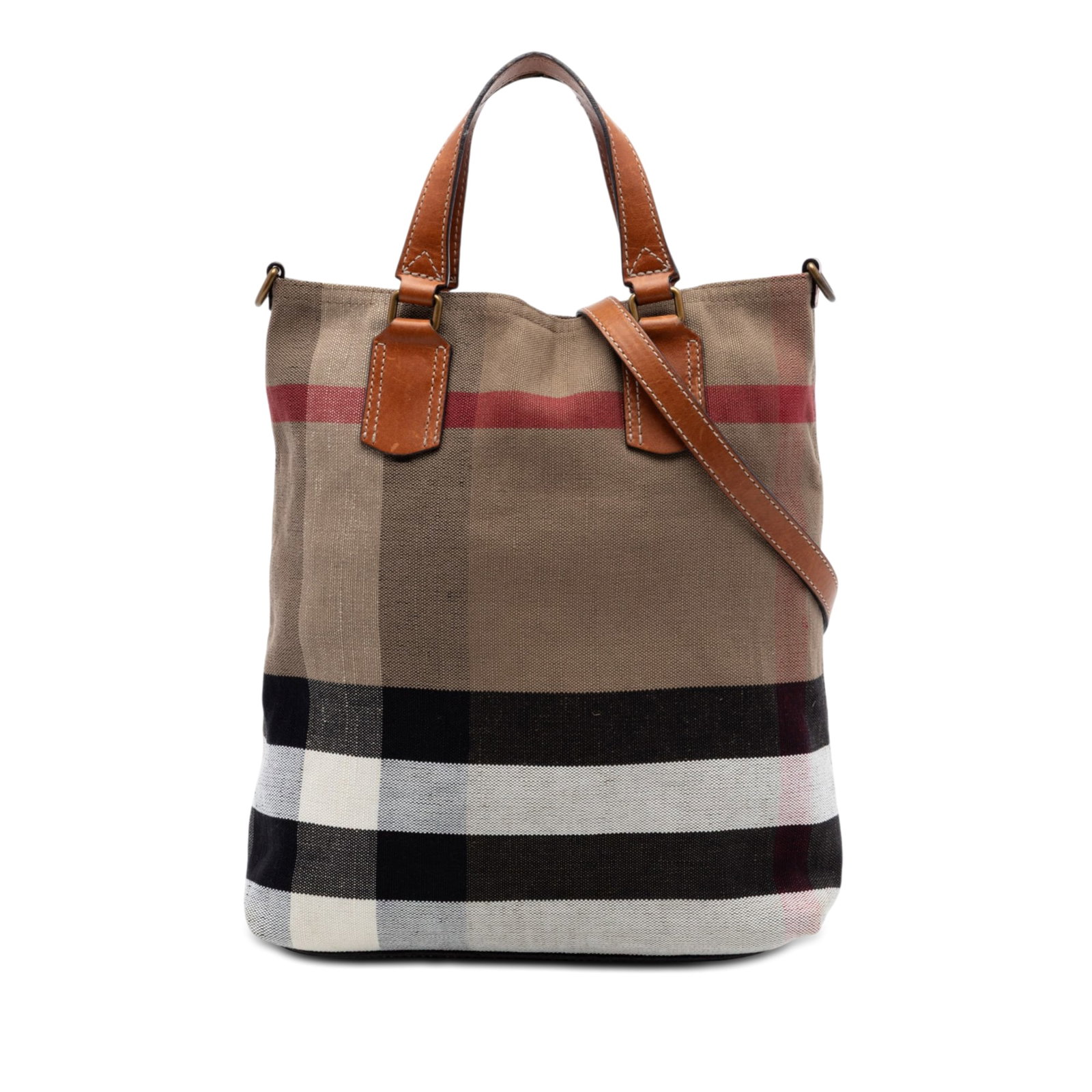 Burberry Tottenham Brit Medium Satchel in Mega Check Canvas: Burberry Tottenham Brit Medium Satchel in Mega Check Canvas Burberry Medium Mega Check Canvas Tottenham Brit Satchel in brown fabric with a mega check canvas body. It features flat leather handles, a 