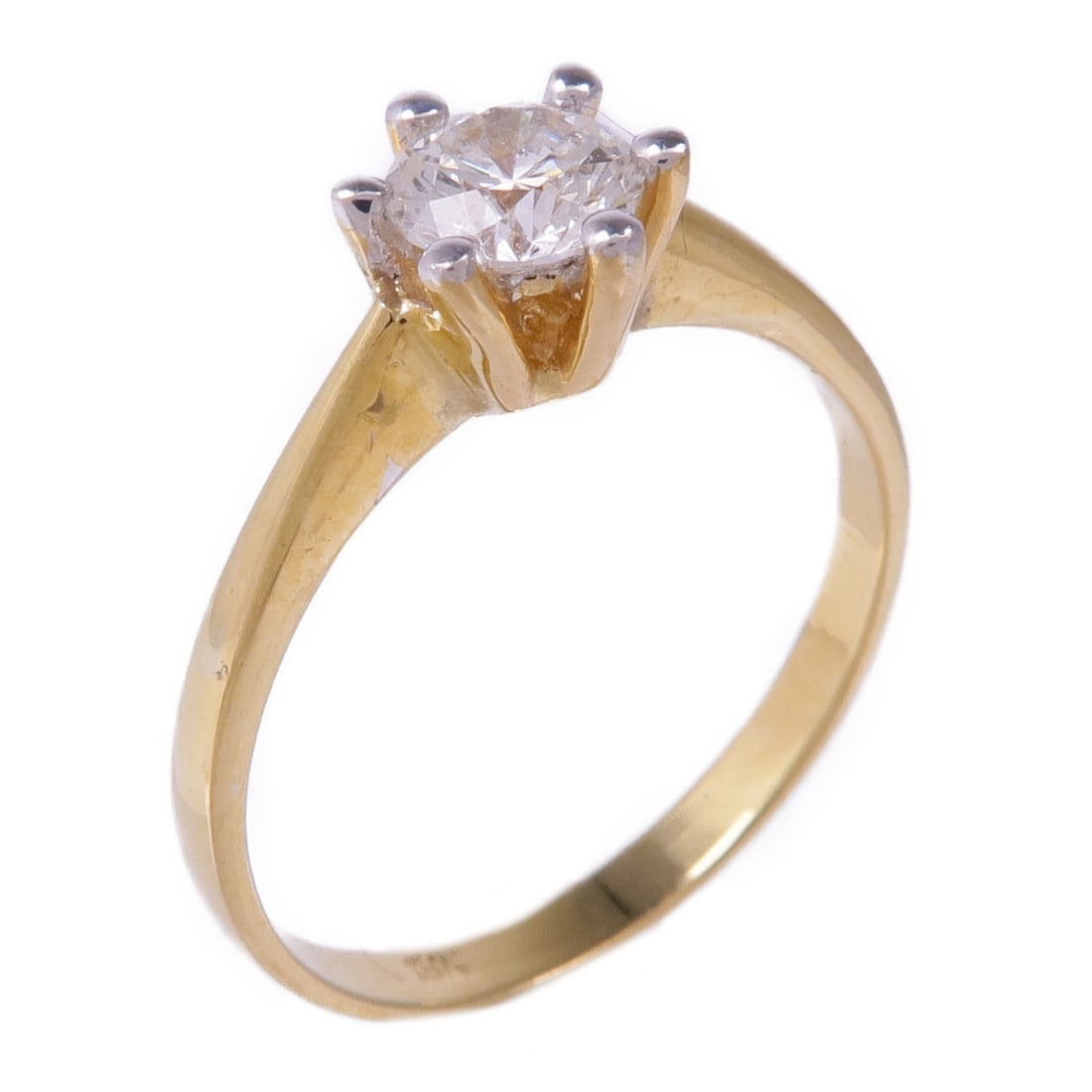 18K Yellow White Gold Diamond Ring JEWELRY Size 5.25: 18K Yellow White Gold Diamond Ring JEWELRY Size 5.25 A women's diamond ring in 18K yellow gold and 18K white gold, featuring a clear diamond. The ring is size US 5.25 and has a motif measuring 6 mm x 