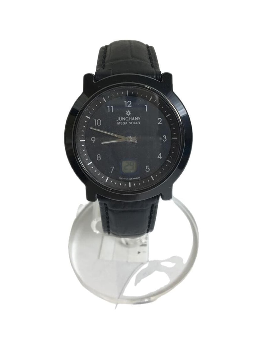 Junghans Mega Solar Ceramic Leather Wristwatch: Junghans Mega Solar Ceramic Leather Wristwatch This JUNGHANS Solar men's wristwatch features a ceramic case and a leather band, offering a blend of durability and classic style. The watch is powered b