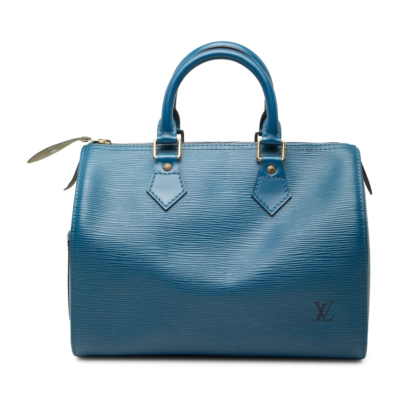 Louis Vuitton Speedy 25 Blue Epi Leather Handbag: Louis Vuitton Speedy 25 Blue Epi Leather Handbag This Louis Vuitton Epi Speedy 25 is a structured handbag crafted in blue Epi leather with rolled handles, a top zip closure, and an interior pocket. Ma