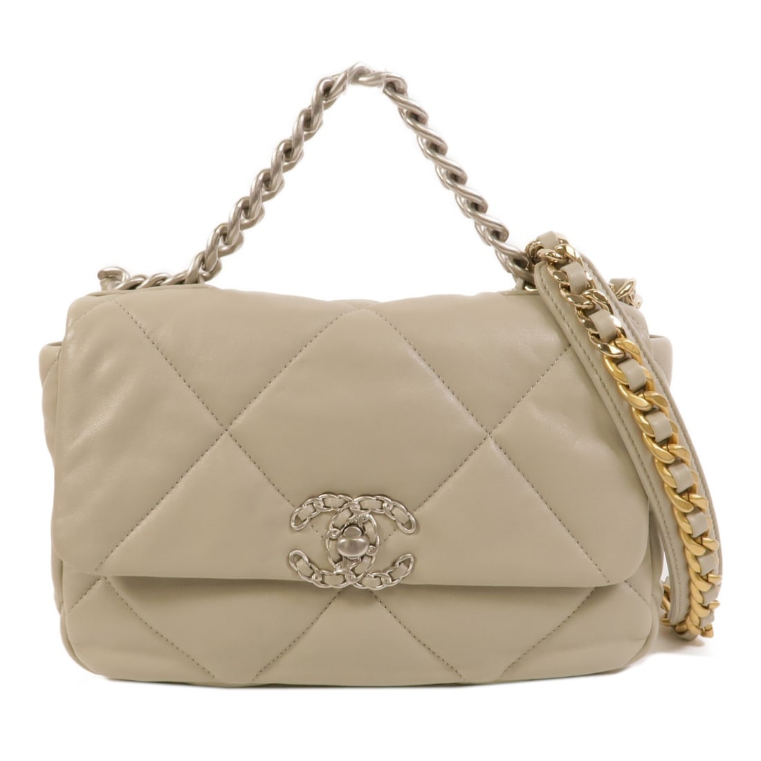 CHANEL Chanel 19 Small Lambskin 2way Shoulder Bag Khaki: CHANEL Chanel 19 Small Lambskin 2way Shoulder Bag Khaki CHANEL Chanel 19 Small Shoulder Bag in khaki lambskin (sheep leather) with SHW. This 2-way shoulder bag is designed for women and is described a