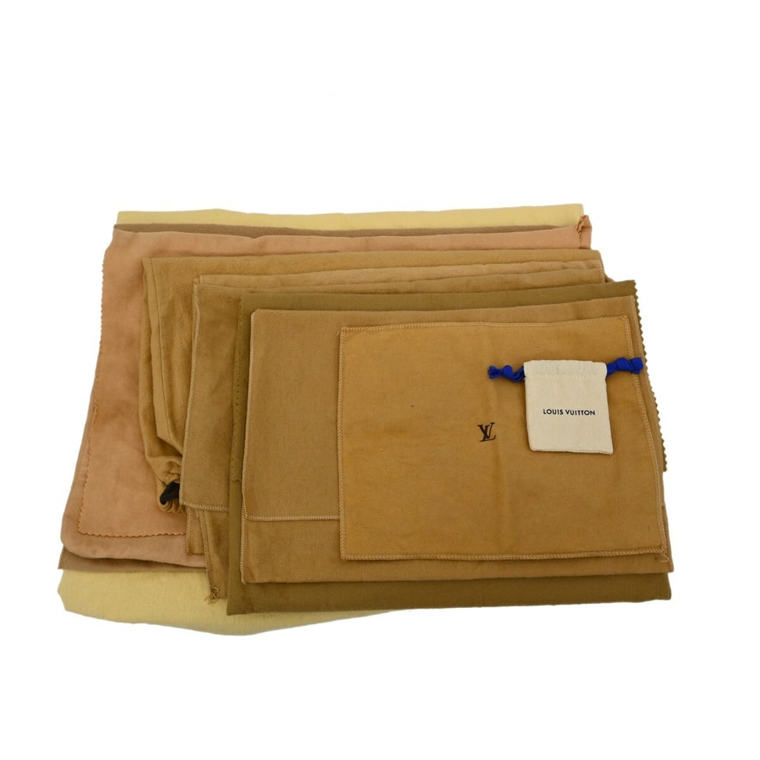 Set of 10 Louis Vuitton cotton dust bags in brown beige: Set of 10 Louis Vuitton cotton dust bags in brown beige Set of 10 authentic Louis Vuitton dust bags in brown and beige cotton. These unisex dustbags show overall signs of use with reasonable wear and 