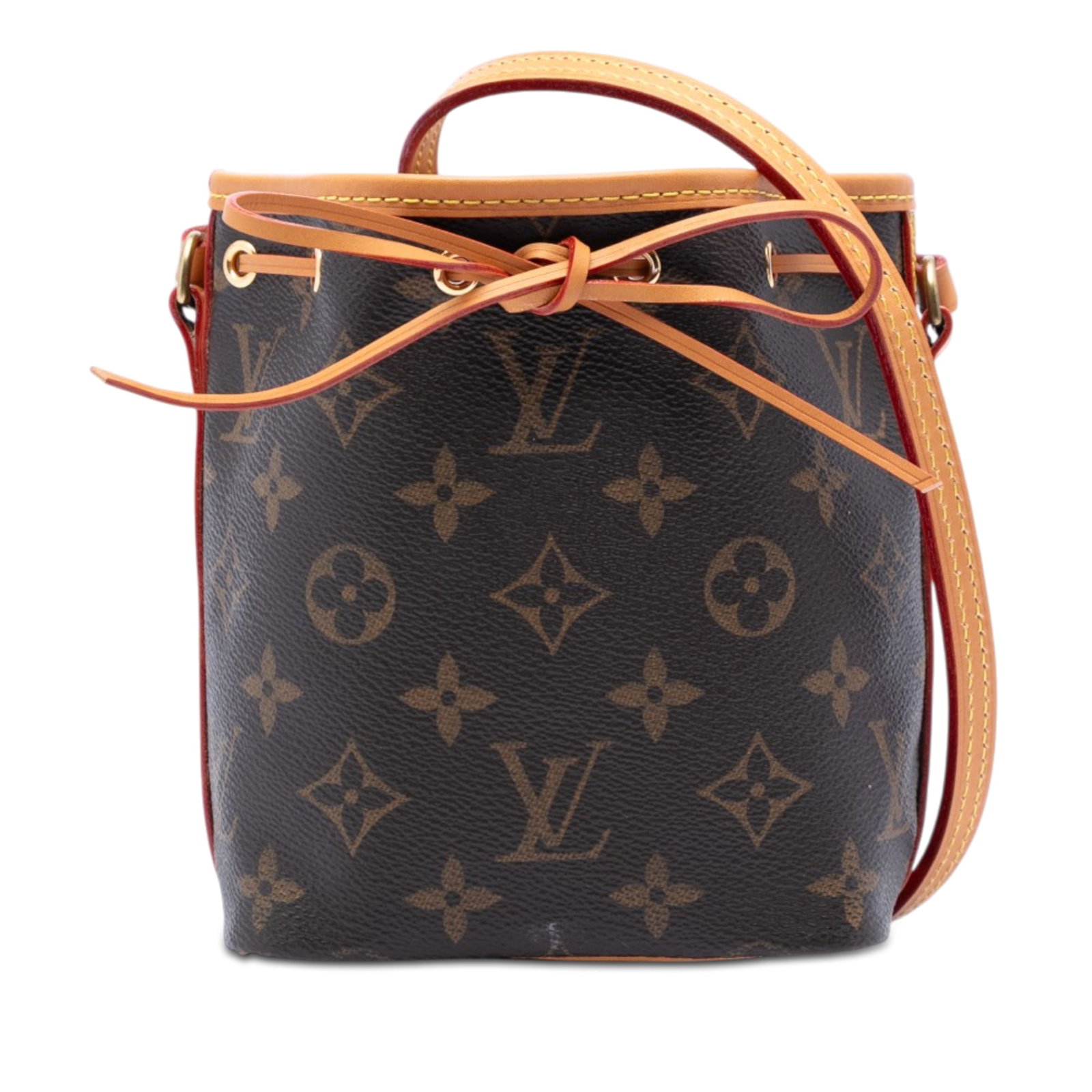 Louis Vuitton Nano Noe Monogram Canvas Drawstring Bag: Louis Vuitton Nano Noe Monogram Canvas Drawstring Bag Louis Vuitton Monogram Nano Noe bag crafted with a monogram canvas body and vachetta leather trim. It features a flat vachetta leather strap and a