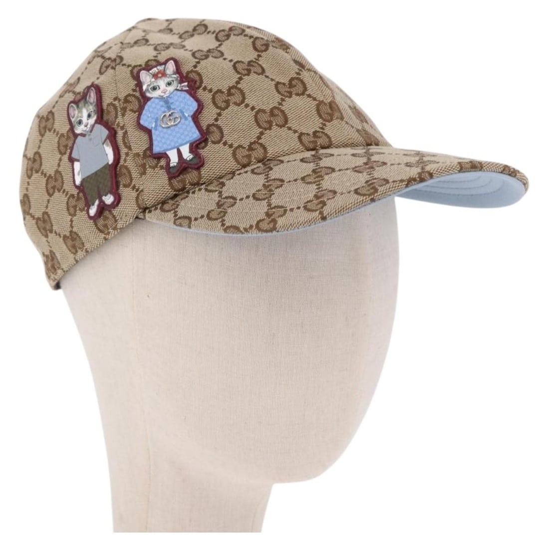 Gucci Yuko Higuchi GG Canvas Cap Beige Light Blue Italy: Gucci Yuko Higuchi GG Canvas Cap Beige Light Blue Italy A Gucci baseball cap in beige and light blue GG Canvas, designed in the Yuko Higuchi style. It has a head circumference of approximately 56 cm (