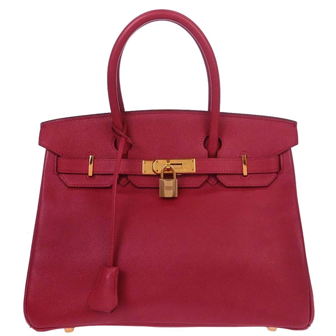 Hermes Birkin 30 Rouge Vif Courchevel Leather Top Handle Bag: Hermes Birkin 30 Rouge Vif Courchevel Leather Top Handle Bag Hermes Birkin 30 top handle handbag in Rouge Vif Courchevel leather with double handles, leather lining, and lock accent. Made in France, t