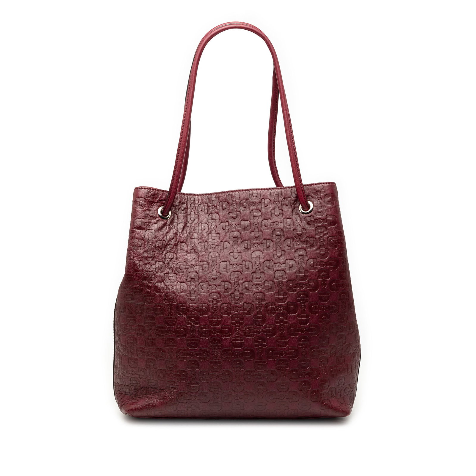 Gucci Gifford Red Leather Tote Horsebit Embossed: Gucci Gifford Red Leather Tote Horsebit Embossed The Gucci Horsebit Embossed Leather Gifford Tote features signature horsebit embossed leather in red and rolled leather straps. The tote has an open to