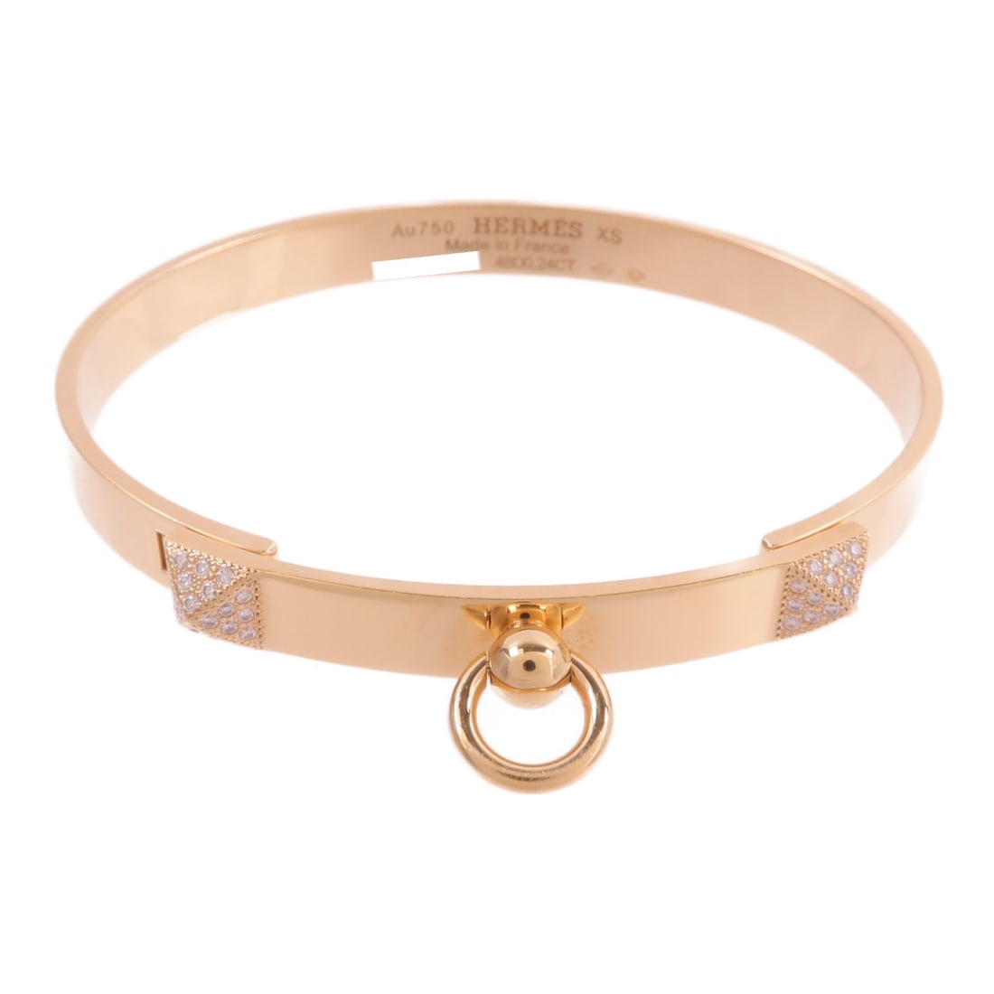 Hermes Collier de Chien XS Diamond Bracelet 18K Rose Gold: Hermes Collier de Chien XS Diamond Bracelet 18K Rose Gold A HERMES Collier de Chien bracelet in XS size, crafted in K18PG rose gold with diamond accents totaling 0.24 ct. The bracelet is listed for wo