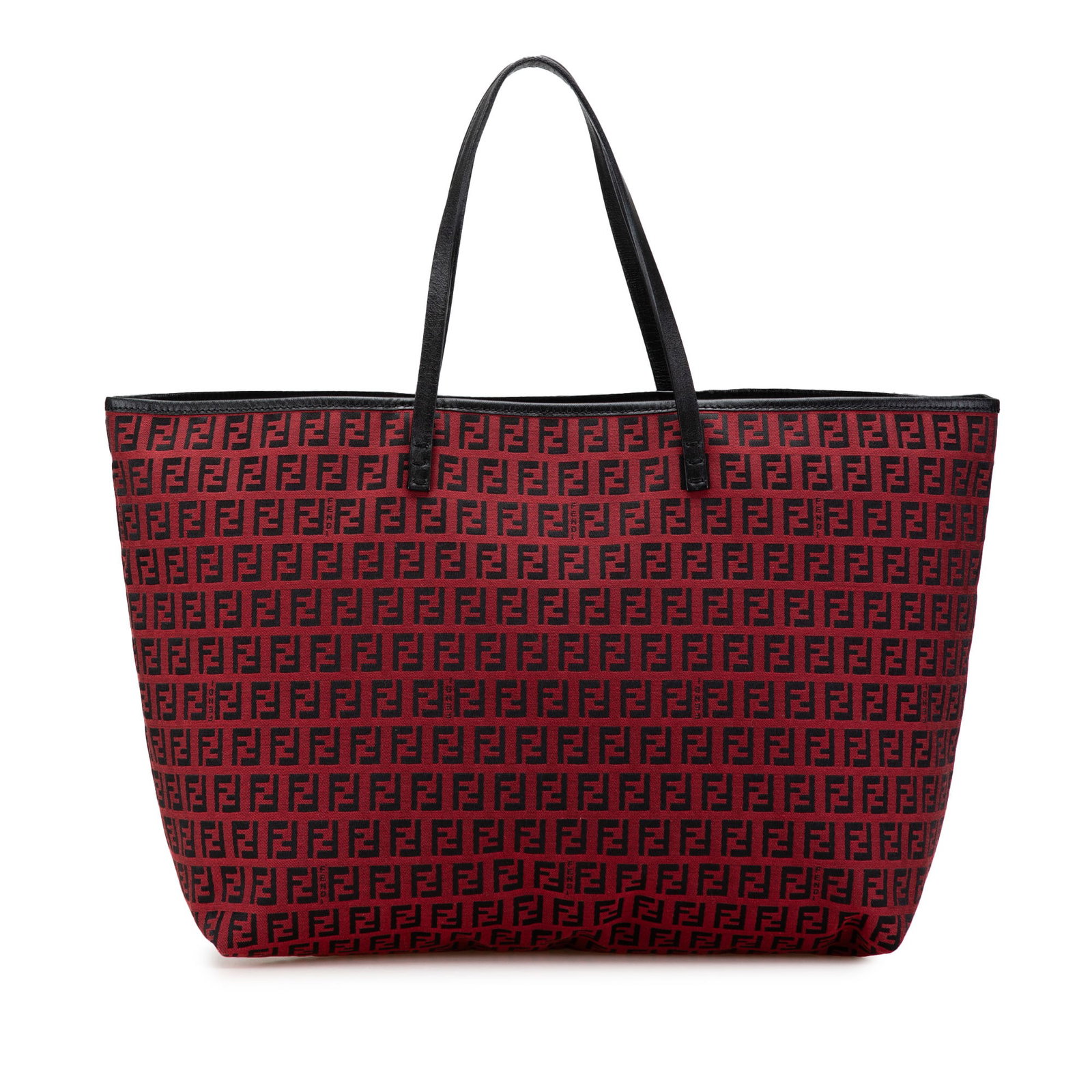 Fendi Zucchino Medium Canvas Tote with Leather Trim Red: Fendi Zucchino Medium Canvas Tote with Leather Trim Red This Fendi Medium Zucchino Canvas Roll Tote features a canvas body with leather trim, flat leather handles, and an open top design. The bag is r
