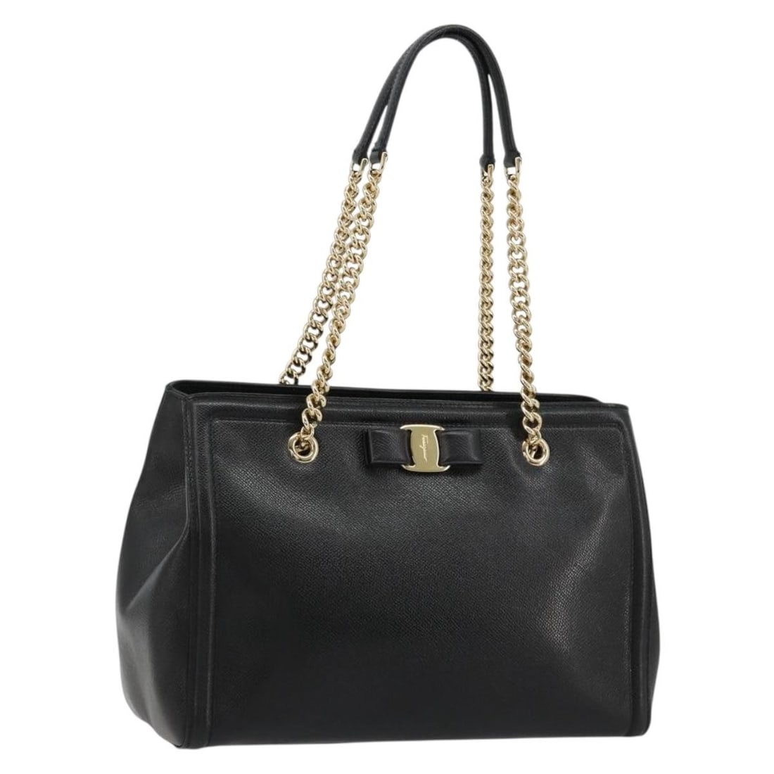 Black Leather Shoulder Bag Salvatore Ferragamo Vala Chain: Black Leather Shoulder Bag Salvatore Ferragamo Vala Chain Salvatore Ferragamo Vala chain shoulder bag in black leather with gold-tone detailing. Made in Italy, this women's shoulder bag includes a dus