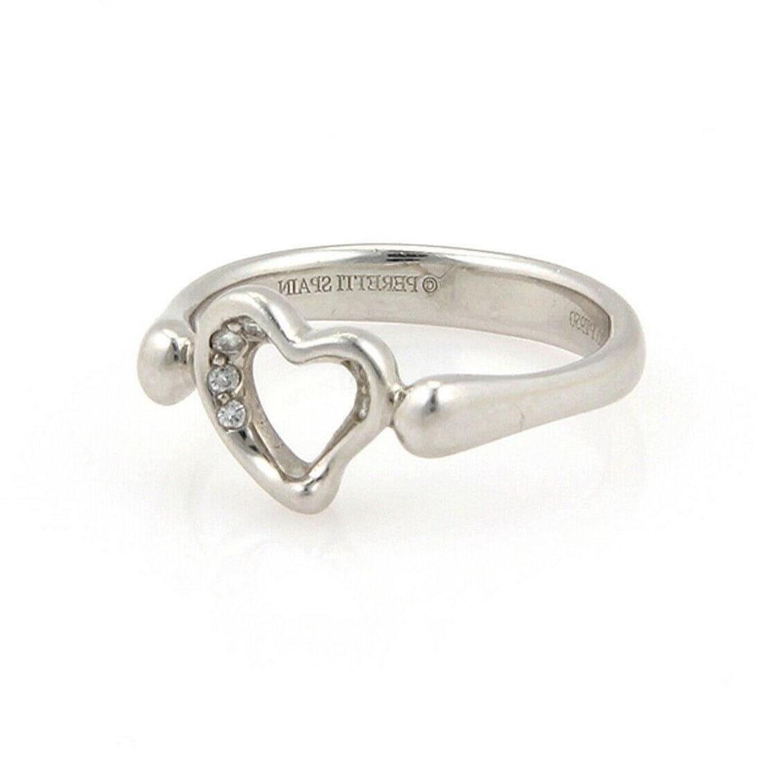 Platinum Diamond Ring Tiffany Co Elsa Peretti Open Heart Size 5: Platinum Diamond Ring Tiffany Co Elsa Peretti Open Heart Size 5 Tiffany & Co. Elsa Peretti Open Heart ring crafted in platinum and accented with diamonds. The sculptural open heart design reflects a m
