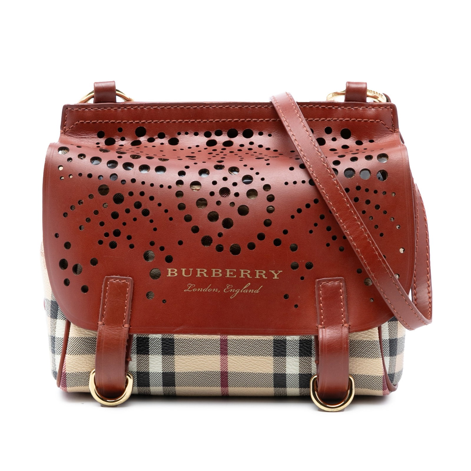 Burberry Haymarket Check Crossbody Bag Perforated Leather Flap (1 of 7)