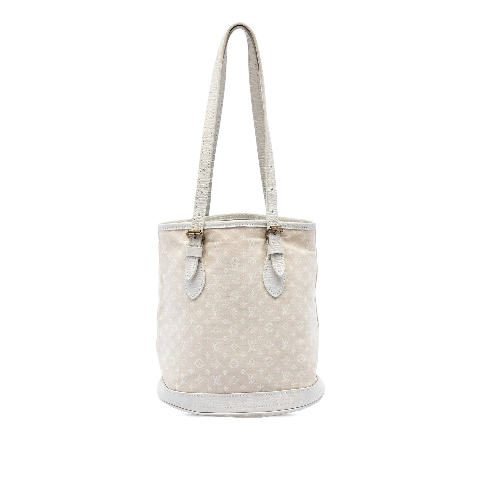 Louis Vuitton Monogram Mini Lin PM Bucket Bag Beige Canvas: Louis Vuitton Monogram Mini Lin PM Bucket Bag Beige Canvas Louis Vuitton Monogram Mini Lin Bucket PM bag in beige fabric with a canvas body and leather trim. It features adjustable flat leather straps