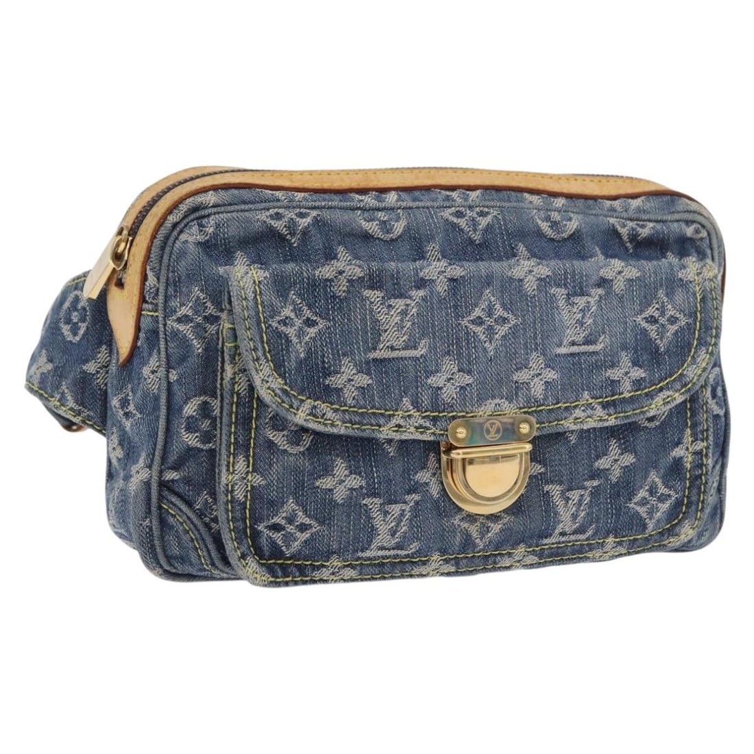 Louis Vuitton M95347 Monogram Denim Blue Body Bag with Dust Bag Box: Louis Vuitton M95347 Monogram Denim Blue Body Bag with Dust Bag Box Louis Vuitton Monogram Denim Bum Bag in blue Monogram Denim Canvas, designed as a body bag. It comes with a dust bag and item box. M