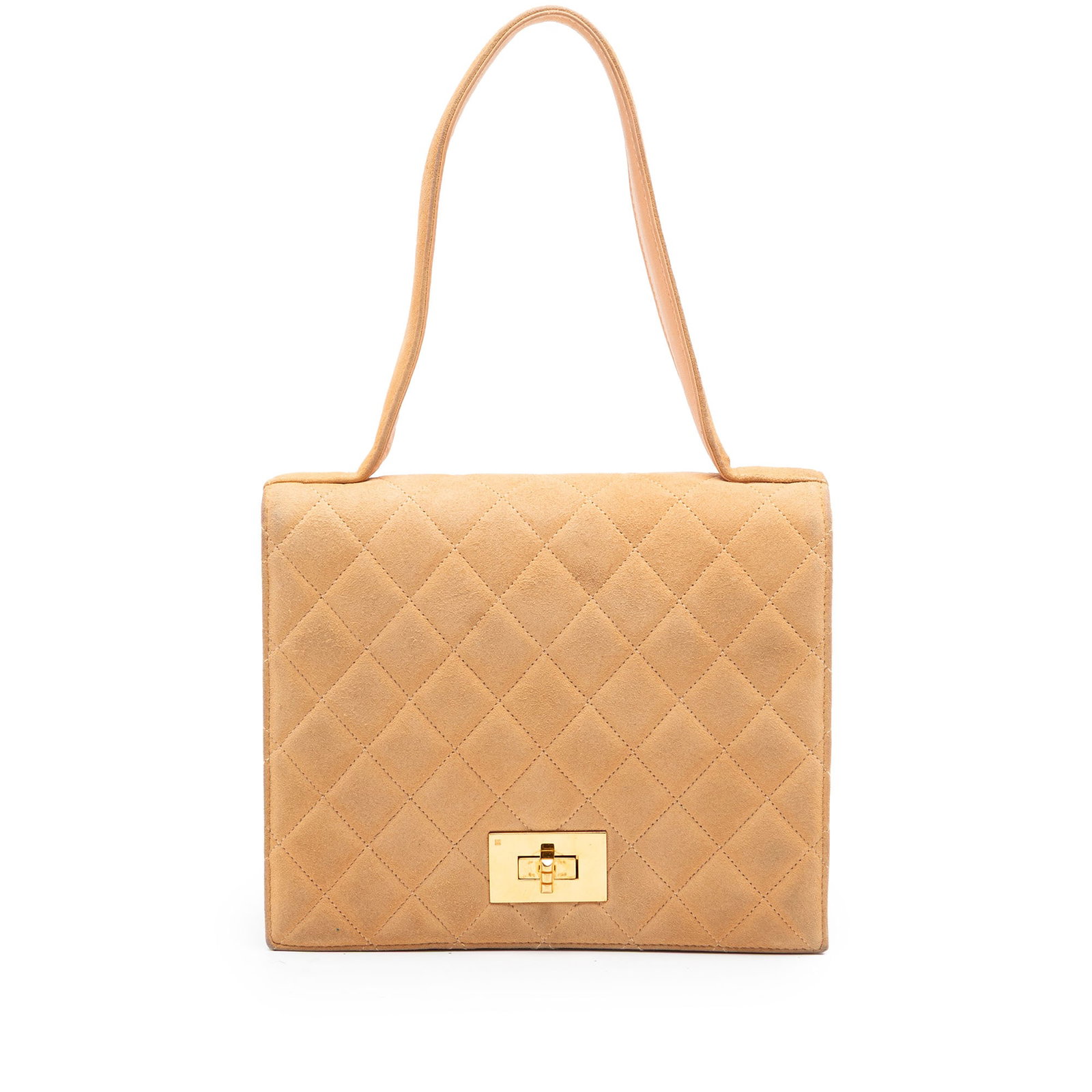 Chanel Rita Flap Quilted Suede Beige Handbag: Chanel Rita Flap Quilted Suede Beige Handbag A Chanel Quilted Suede Rita Flap handbag in beige, featuring a quilted suede leather body, a flat leather top handle, a front flap with turn lock closure, 