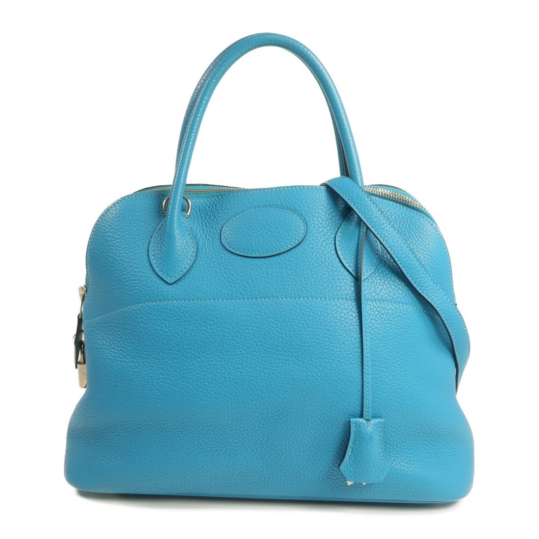 Hermes Bolide 31 Bleu Atoll Taurillon Clemence Handbag PHW: Hermes Bolide 31 Bleu Atoll Taurillon Clemence Handbag PHW Hermes PHW Bolide 31 handbag in Taurillon Clemence leather and calfskin (cowhide), presented in Bleu Atoll/blue. This women's handbag is made