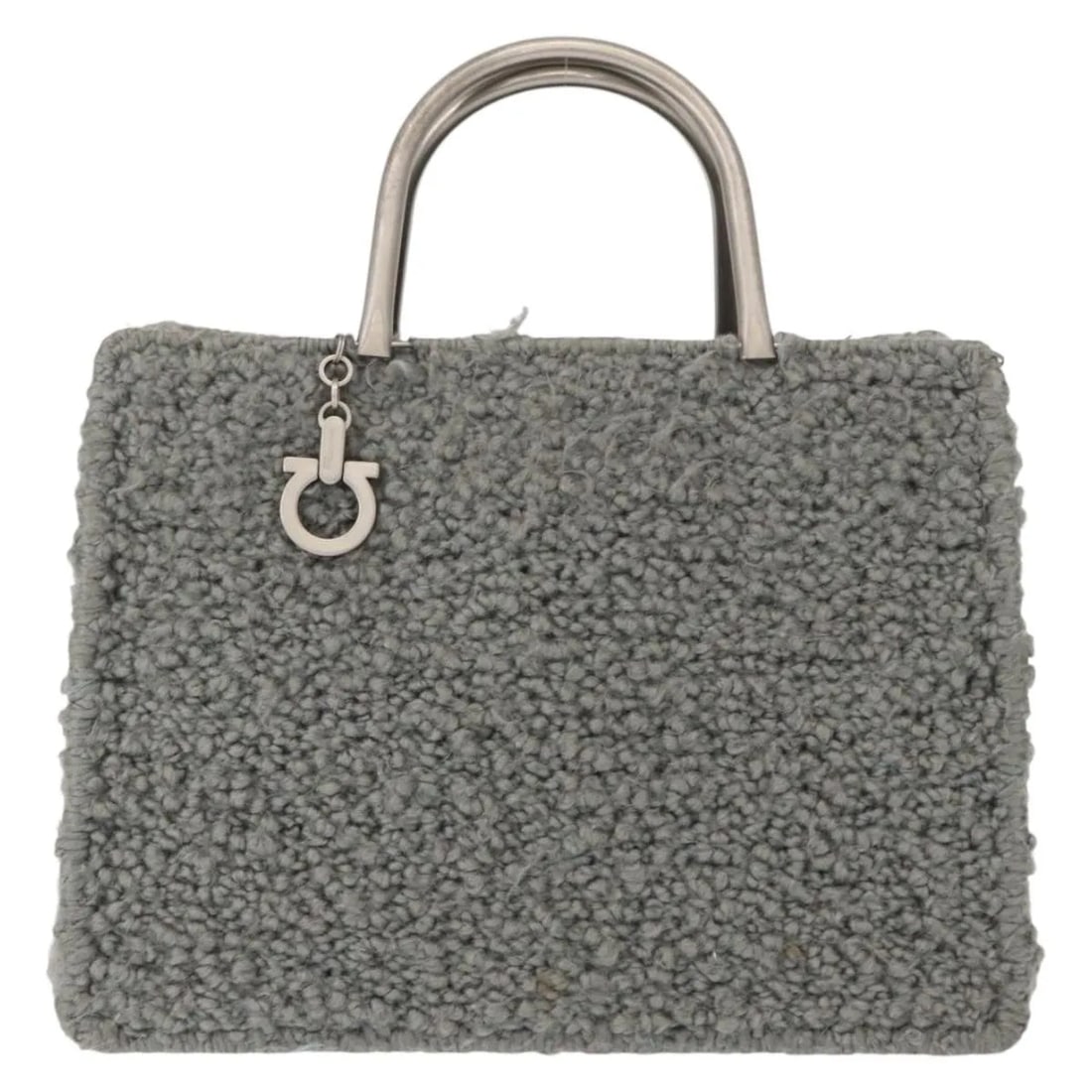 Gray Wool Handbag Salvatore Ferragamo Gancini 28cm x 21cm x 12cm: Gray Wool Handbag Salvatore Ferragamo Gancini 28cm x 21cm x 12cm This Salvatore Ferragamo Gancini handbag for women features a gray wool exterior with metal fittings. The pre-owned bag measures 28cm x