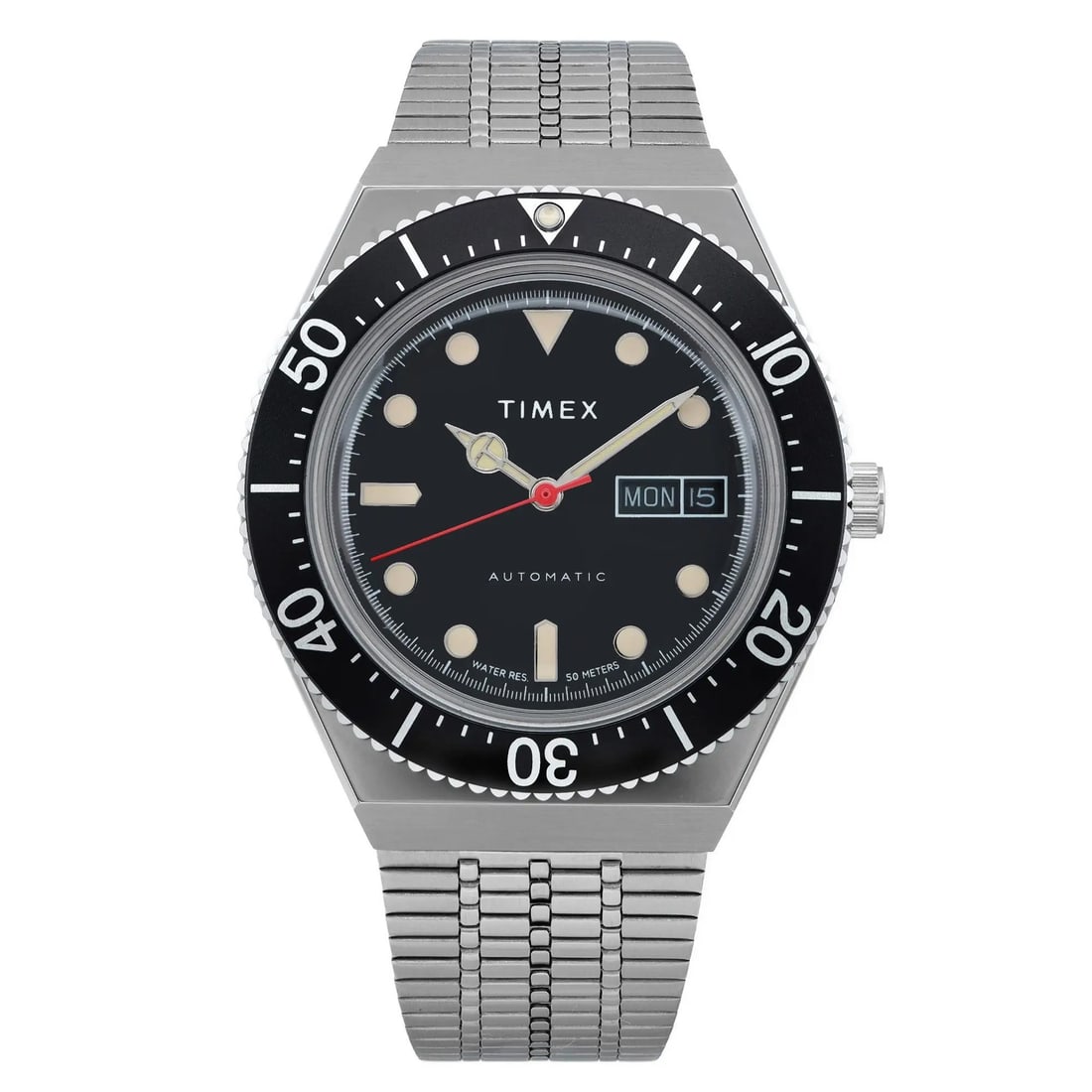Timex-M79 Automatic 40mm Stainless Steel Black Dial Men's Watch: Timex-M79 Automatic 40mm Stainless Steel Black Dial Men's Watch Discover the Timex-M79 Automatic Watch, a perfect blend of style and functionality. This wristwatch features a classic black dial with a