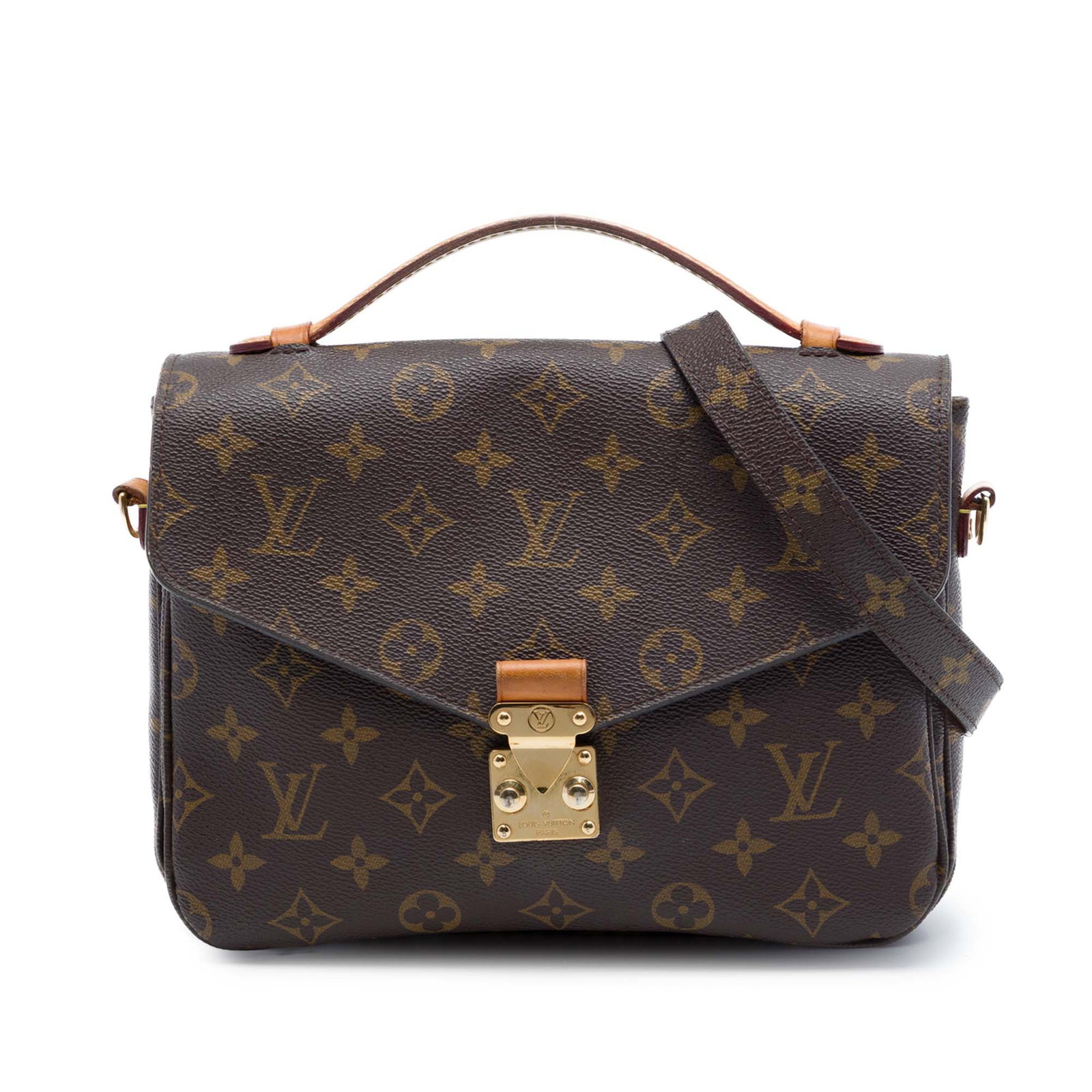 Louis Vuitton Pochette Metis Monogram Canvas Shoulder Bag: Louis Vuitton Pochette Metis Monogram Canvas Shoulder Bag Louis Vuitton Monogram Pochette Metis bag in brown monogram canvas with a flat vachetta leather top handle and a detachable flat shoulder stra