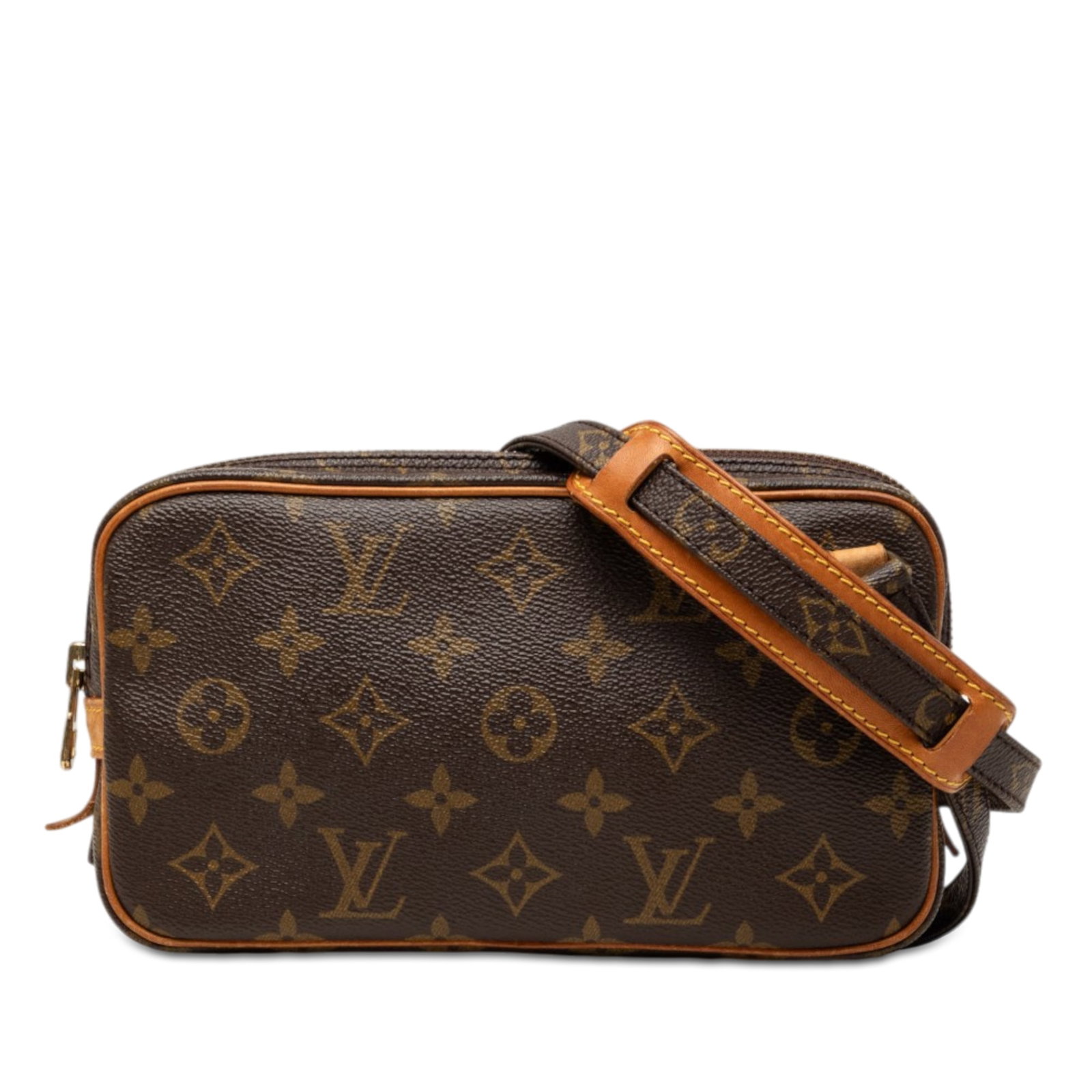 Louis Vuitton Marly Bandouliere Monogram Shoulder Bag Brown: Louis Vuitton Marly Bandouliere Monogram Shoulder Bag Brown Louis Vuitton Monogram Pochette Marly Bandouliere bag made with a monogram canvas body and vachetta leather trim. It features an adjustable 