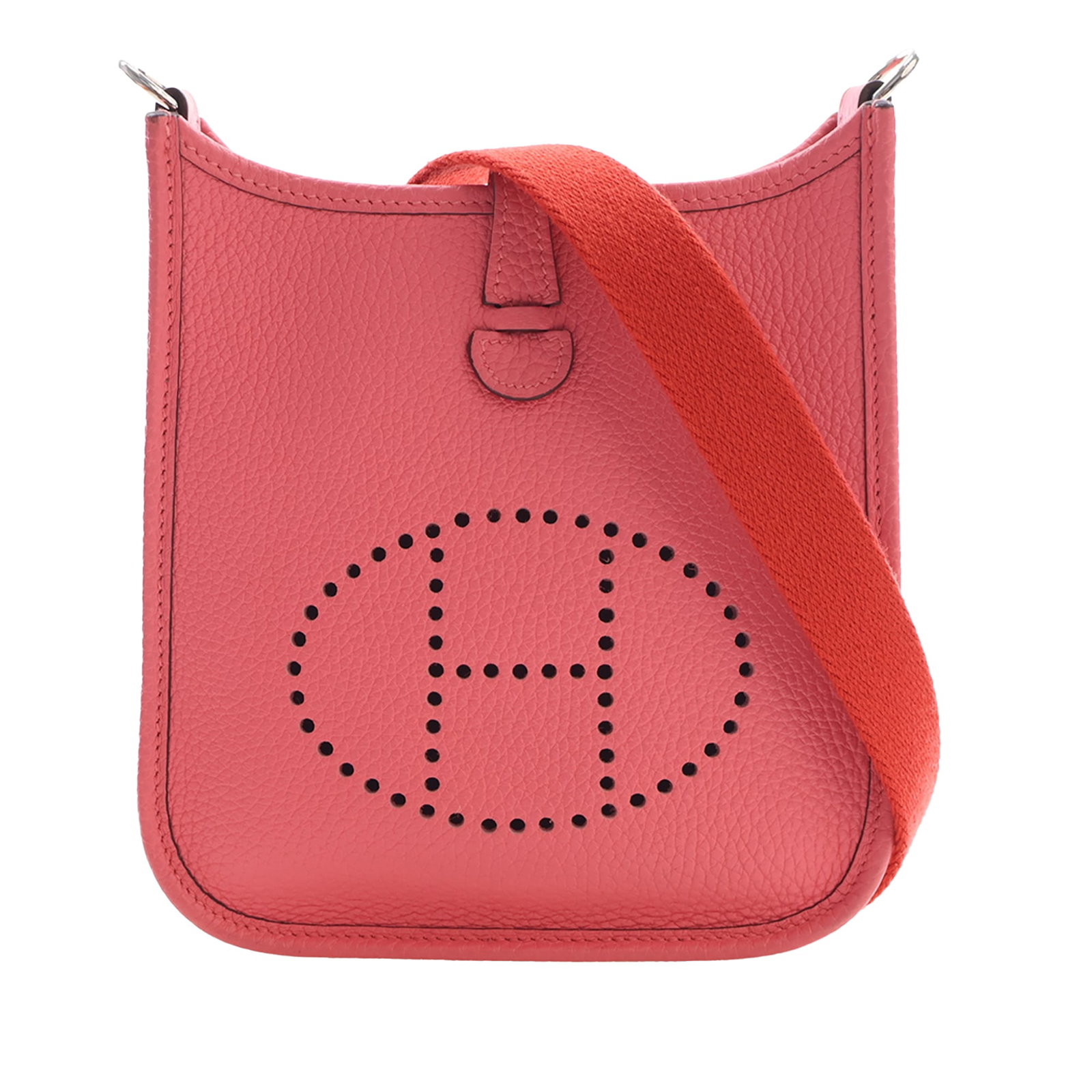 Hermes Evelyne TPM 16 Clemence Leather Shoulder Bag Pink: Hermes Evelyne TPM 16 Clemence Leather Shoulder Bag Pink Hermes Evelyne TPM 16 bag in Clemence leather, presented in Rose Lipstick pink. It features a detachable flat canvas strap and an open top with